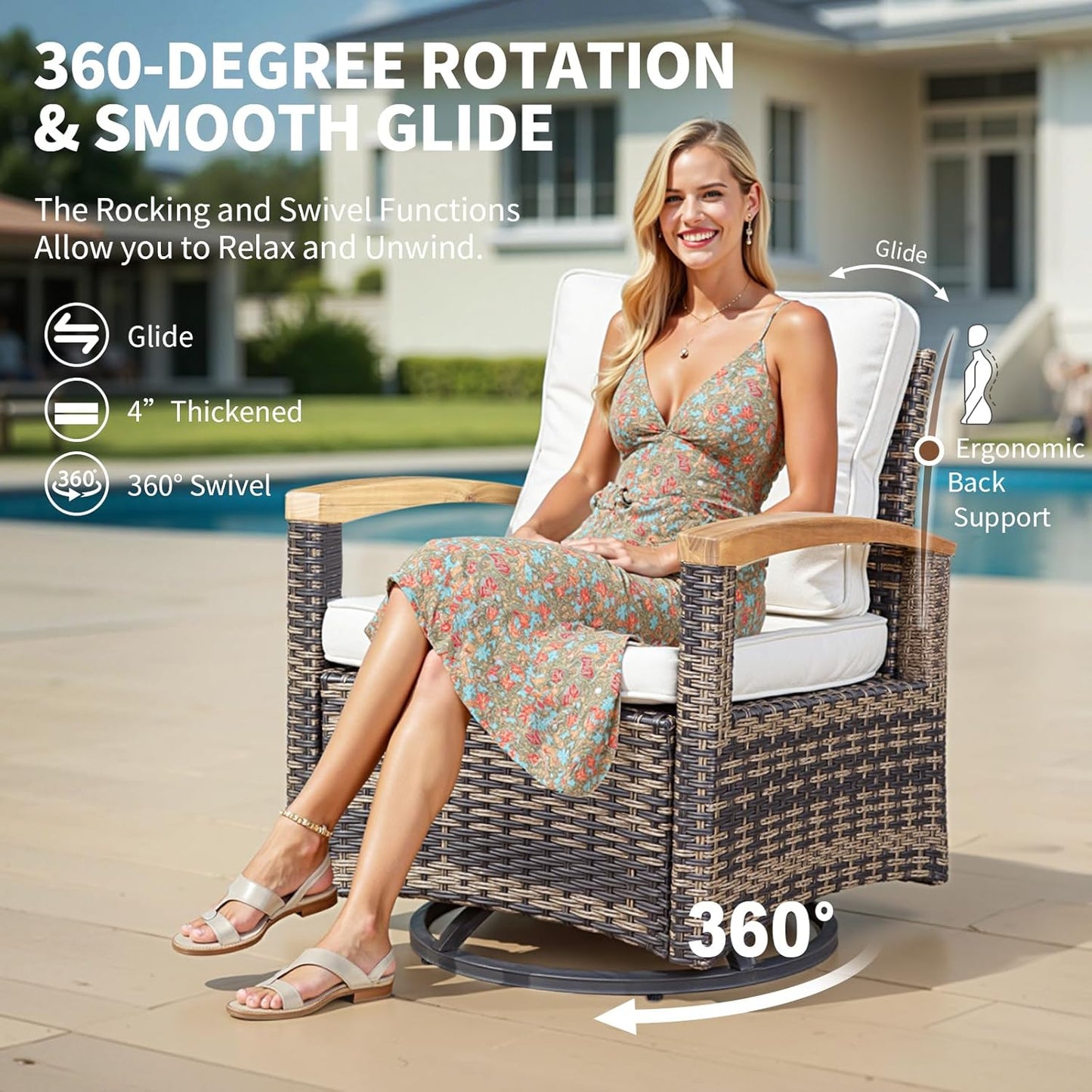 3 Piece Outdoor Swivel Rocker(Brown)
