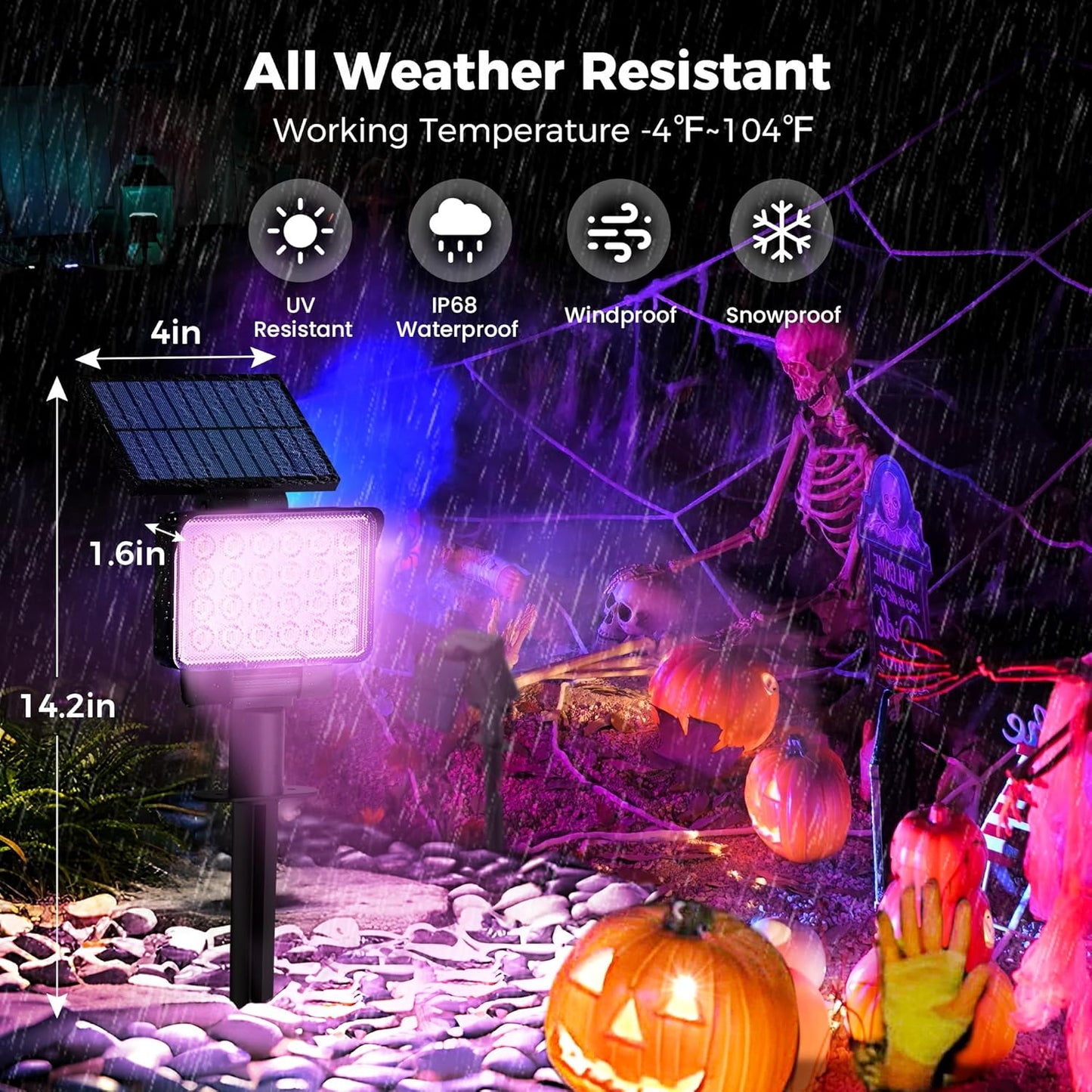 Color Changing Solar Spot Lights Outdoor Waterproof for Flag, Tree, House, Garden, Yard, Landscape Spotlights for Accent Uplighting Halloween Christmas Decorations-2 Pack