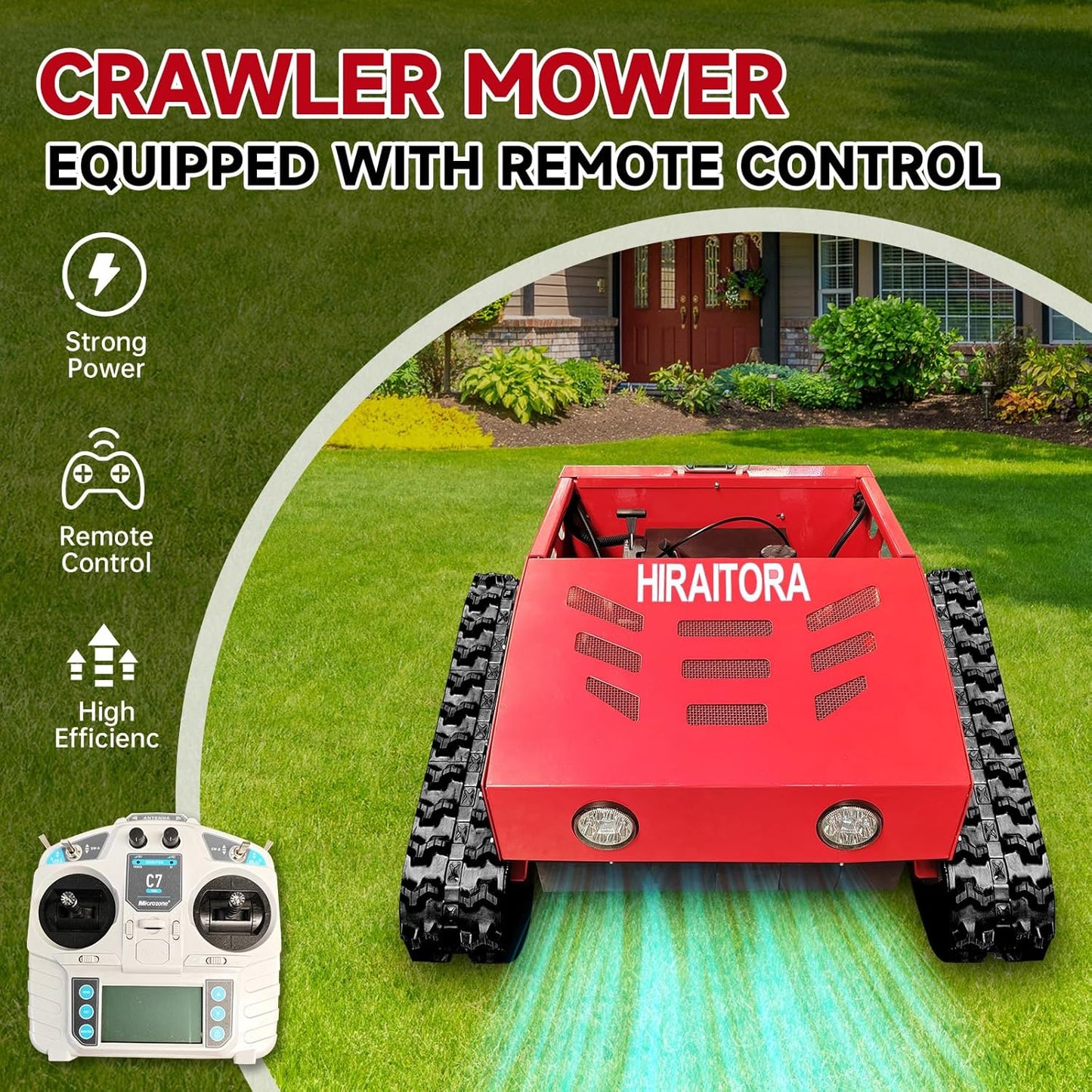 HIRAI TORA Robotic Lawn Mower 45° Slope Climbing, 4WD All-Terrain, Adjustable Cutting Height, Remote Control for Home, Golf & Park Lawn