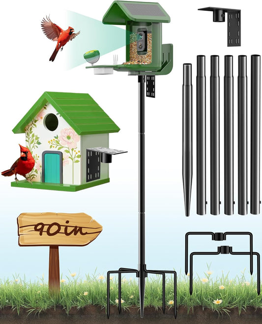 Bird Feeder Pole – 90 Inch Height Bird House Pole with 1-Inch Dia Heavy Duty for Birdfeeders, Feeding Stand with Mount Kit for Outdoor, Slip-Fit Connection