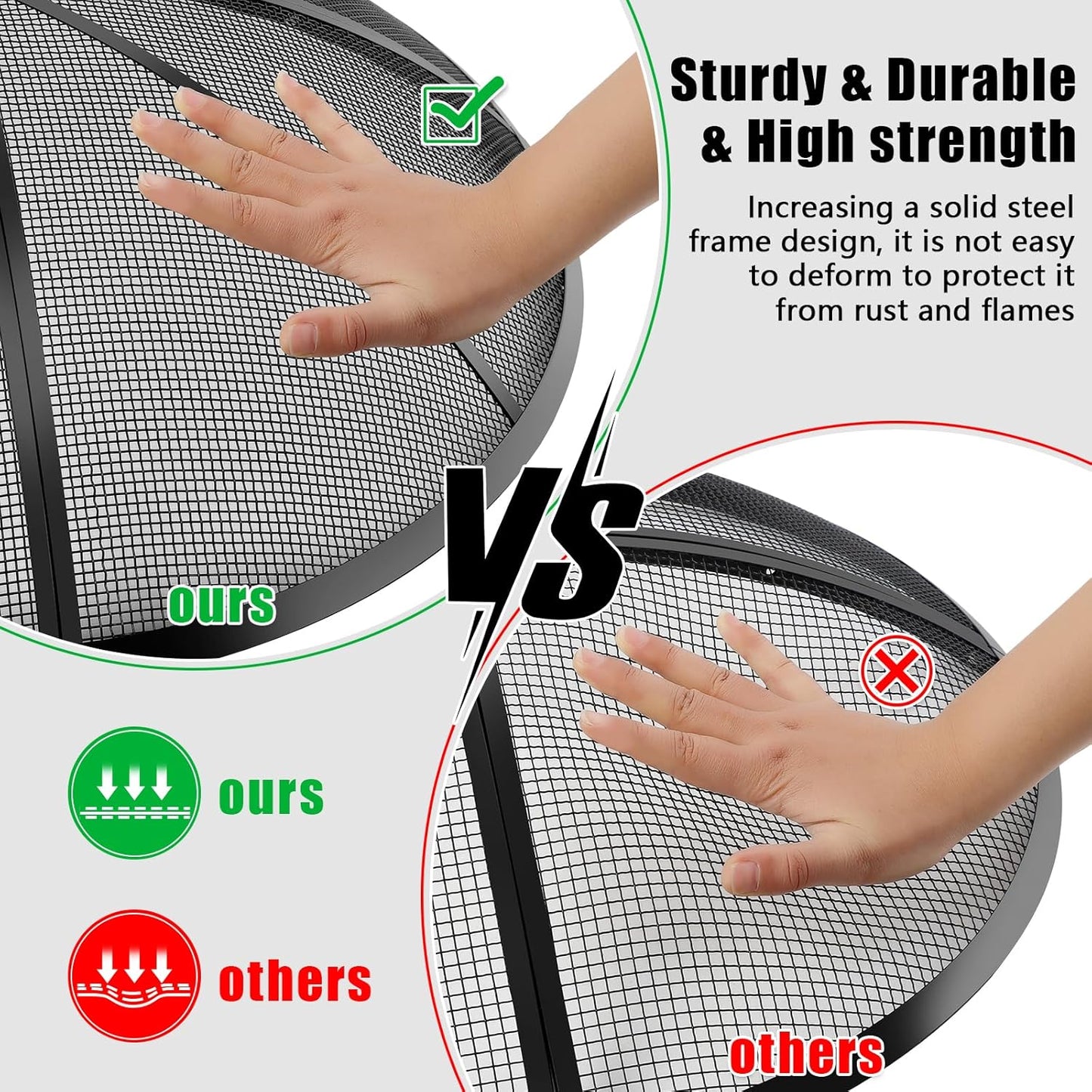 Fire Pit Spark Screen, Fire Pit Screen 24 Inch Round with Handle & Poker, Collapsible Heavy Duty Mesh Fire Pit Cover Fire Pit Lid for Outdoor/Patio/Backyard/RV Camping/Beach