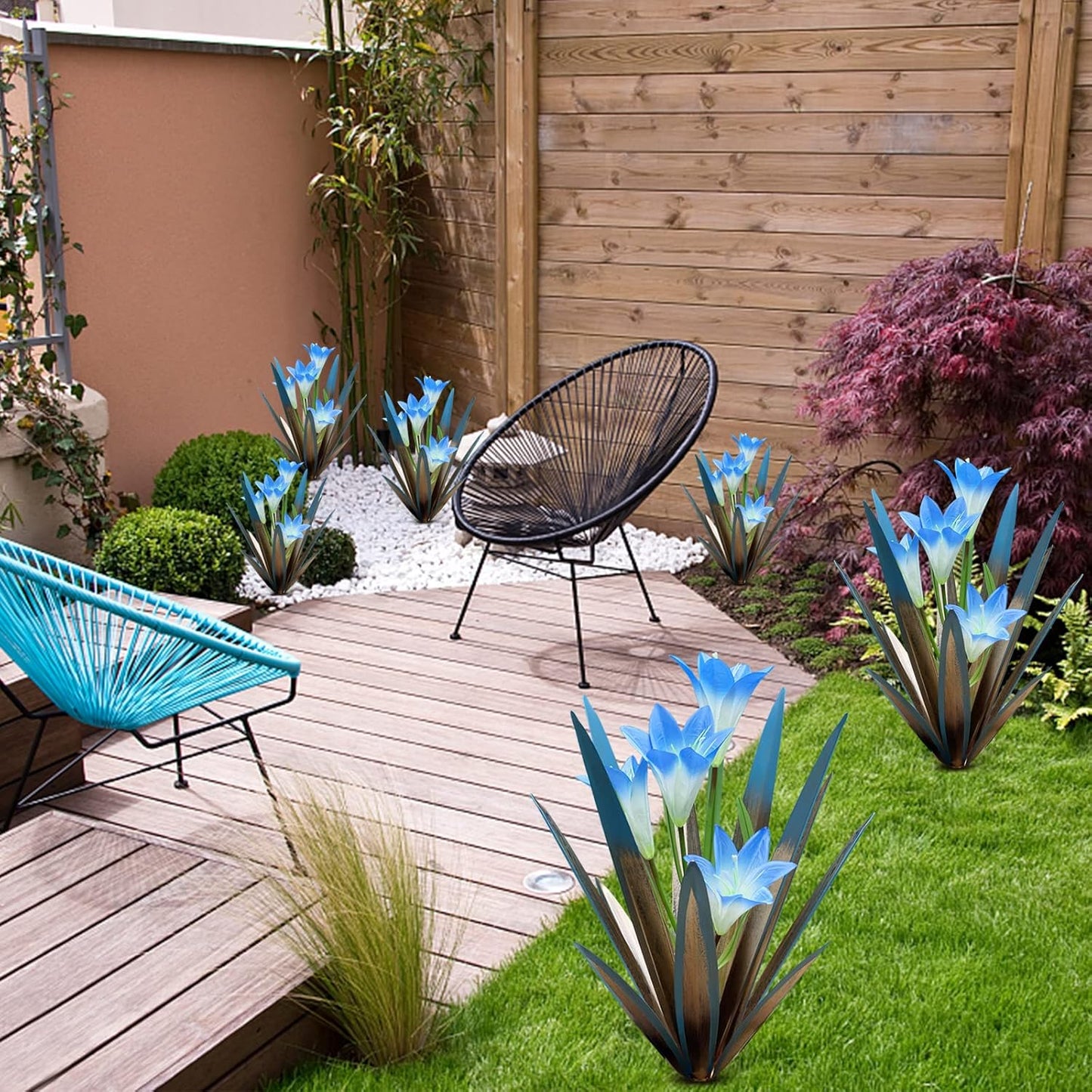 Homight Metal Agave Plant Outdoor Decoration Outdoor Garden Decoration Lily Mexican Yard Art Plant Garden Agave Lily Decorative Garden Gift… (3 Big Blue Lilies) (HM-390-345)