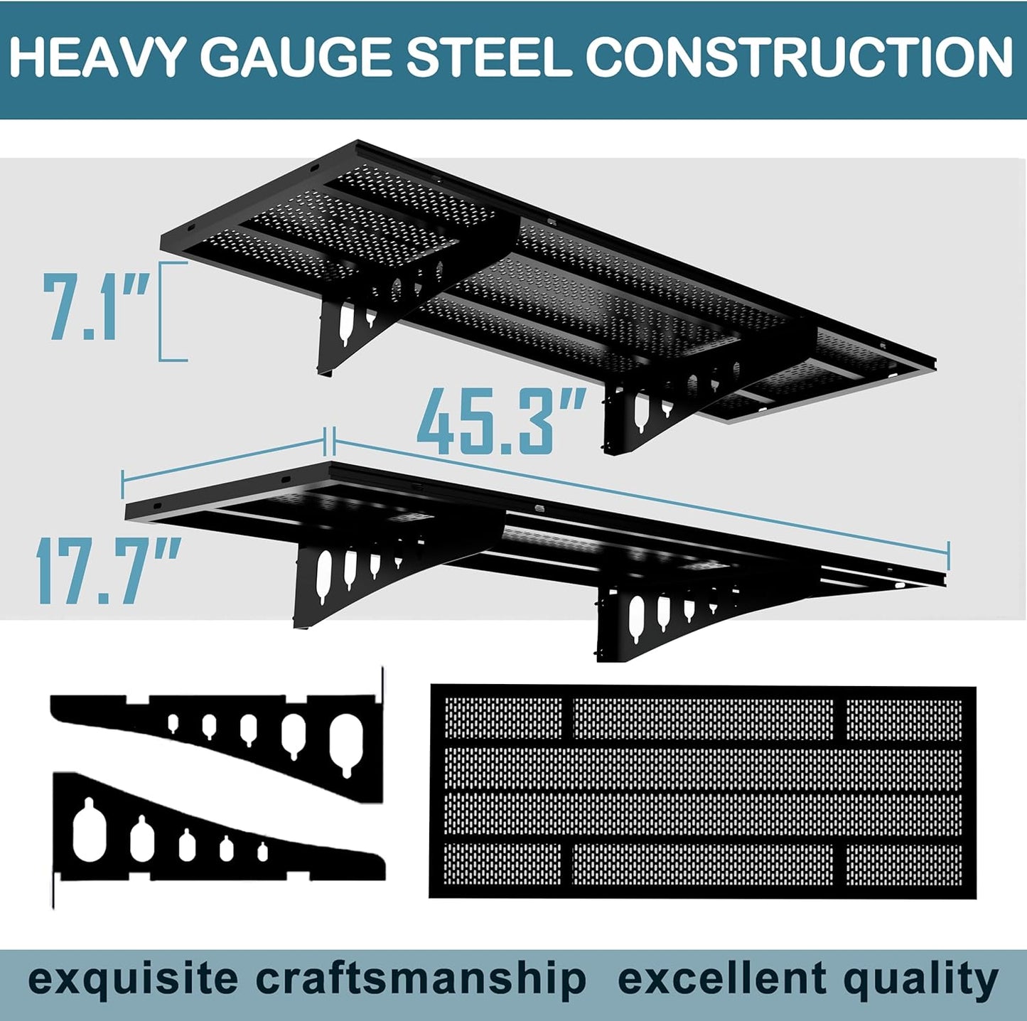 New 2 Pack Garage Wall Shelving, Heavy Duty 1.5' x 3.8' Wall Mount Storage Shelf with Hooks, Garage Storage Rack Floating Shelves, Holds 250 lbs Each