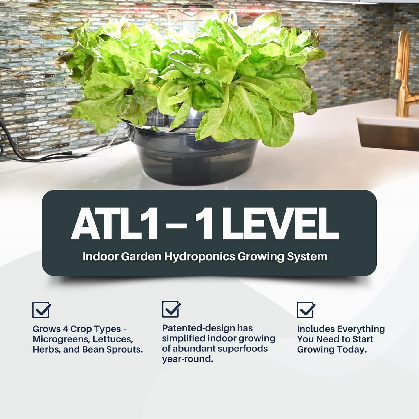 ATL1 Hydroponic Growing System Kit Garden Indoor Tabletop Garden Planter Tower with Self Watering & LED Light - Hydroponic Microgreens, Lettuce, Herbs, Sprouts in Your Home & Kitchen
