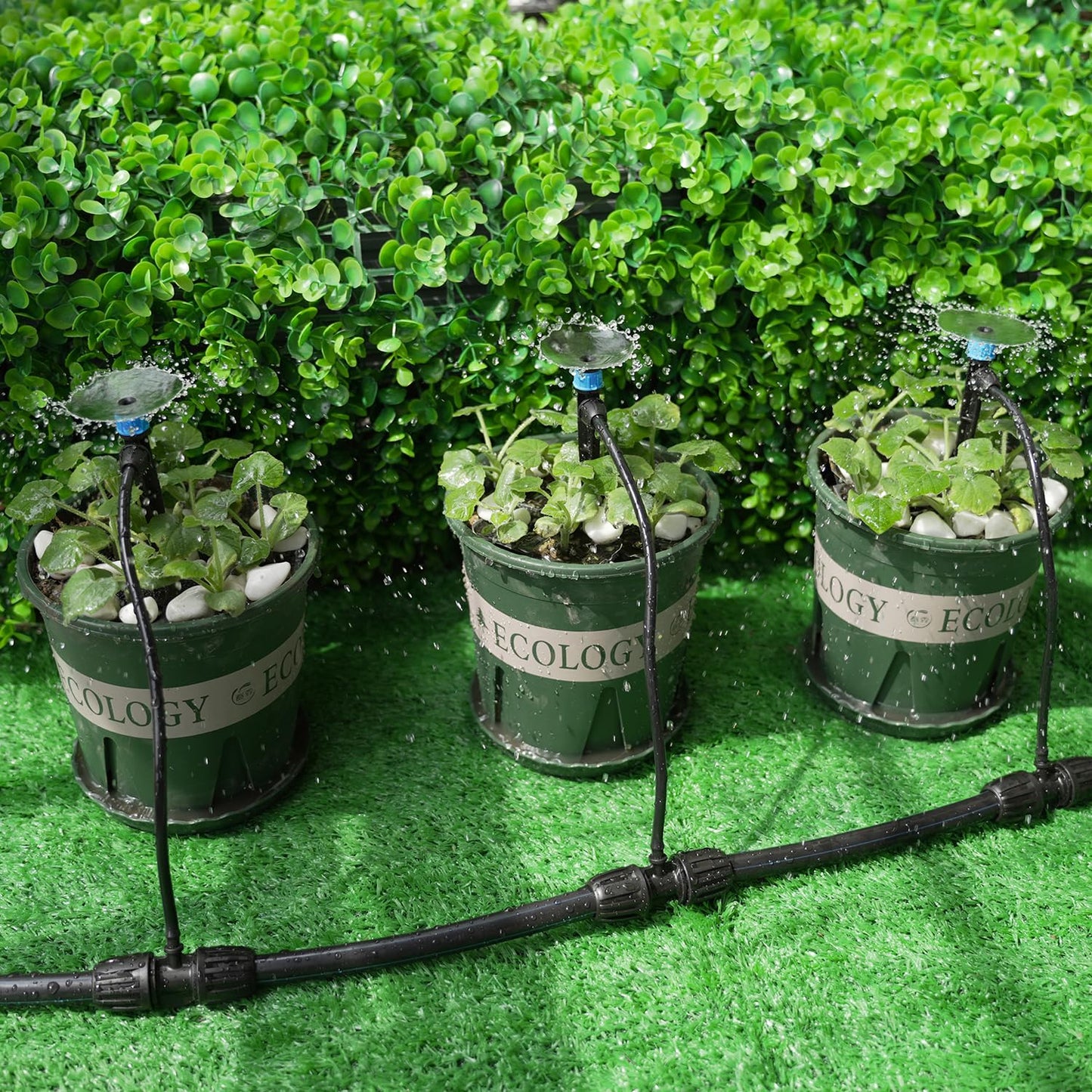 50 Pieces Drip Emitters for 1/4" Drip Irrigation Tubing, Adjustable 360 Degree Vortex Drip Emitters with Stake 360° Full Circle Fan Shape Pattern Garden Irrigation Micro Drippers