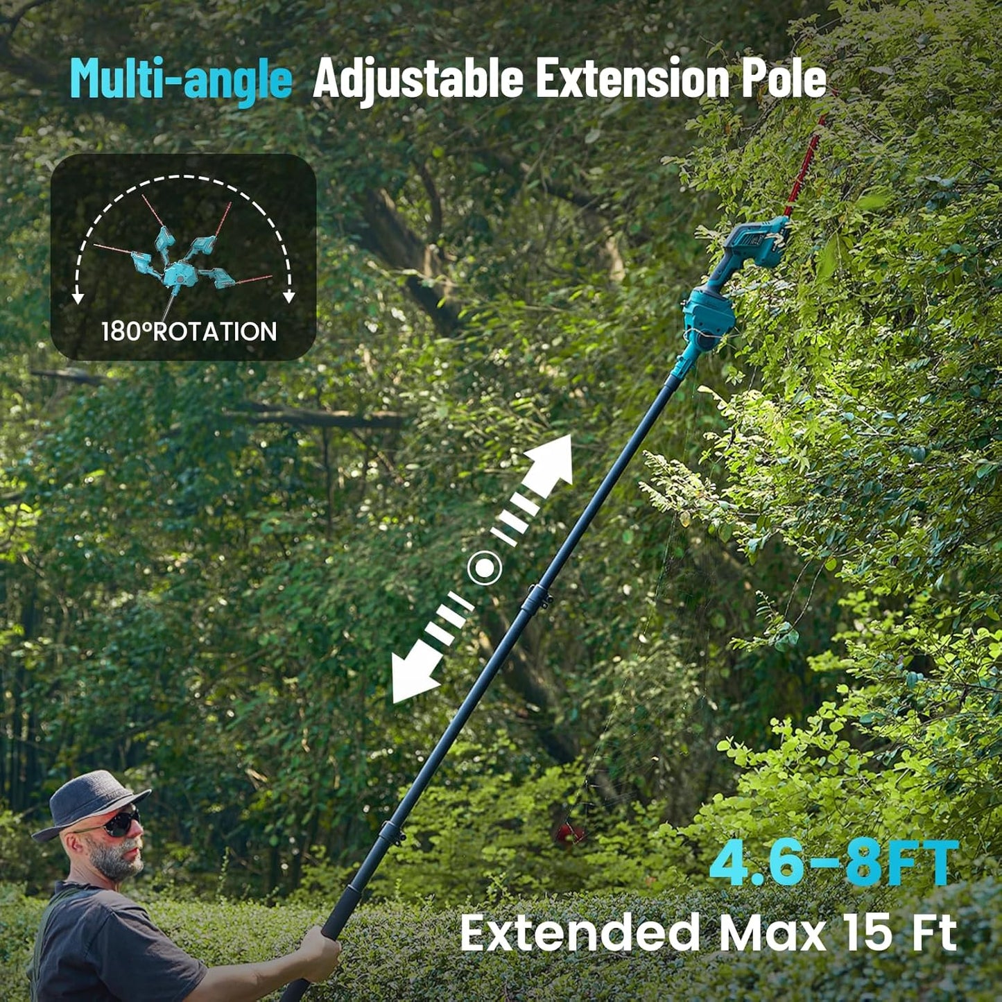 SEESII 6-in-1 Cordless Pole Saw & Hedge Trimmer Grass Shears Combo Kit, Electric Mini Chainsaw with 2×4.0 Ah Batteries, Extension Tree Pruner, Bush Trimmer Limb Branch Cutter, 16ft Long Reach