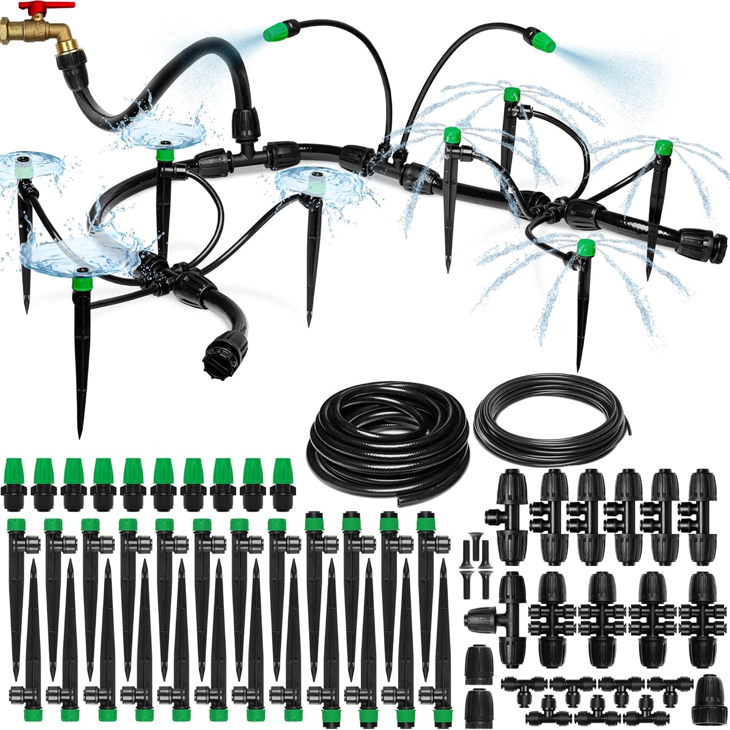 CARPATHEN Drip Irrigation System - Adjustable Quick Connect Irrigation System for Gardens up to 131ft, Raised Beds - Complete Garden Watering System - 1/4 Emitters, 1/2" and 1/4" Tubing and Connectors