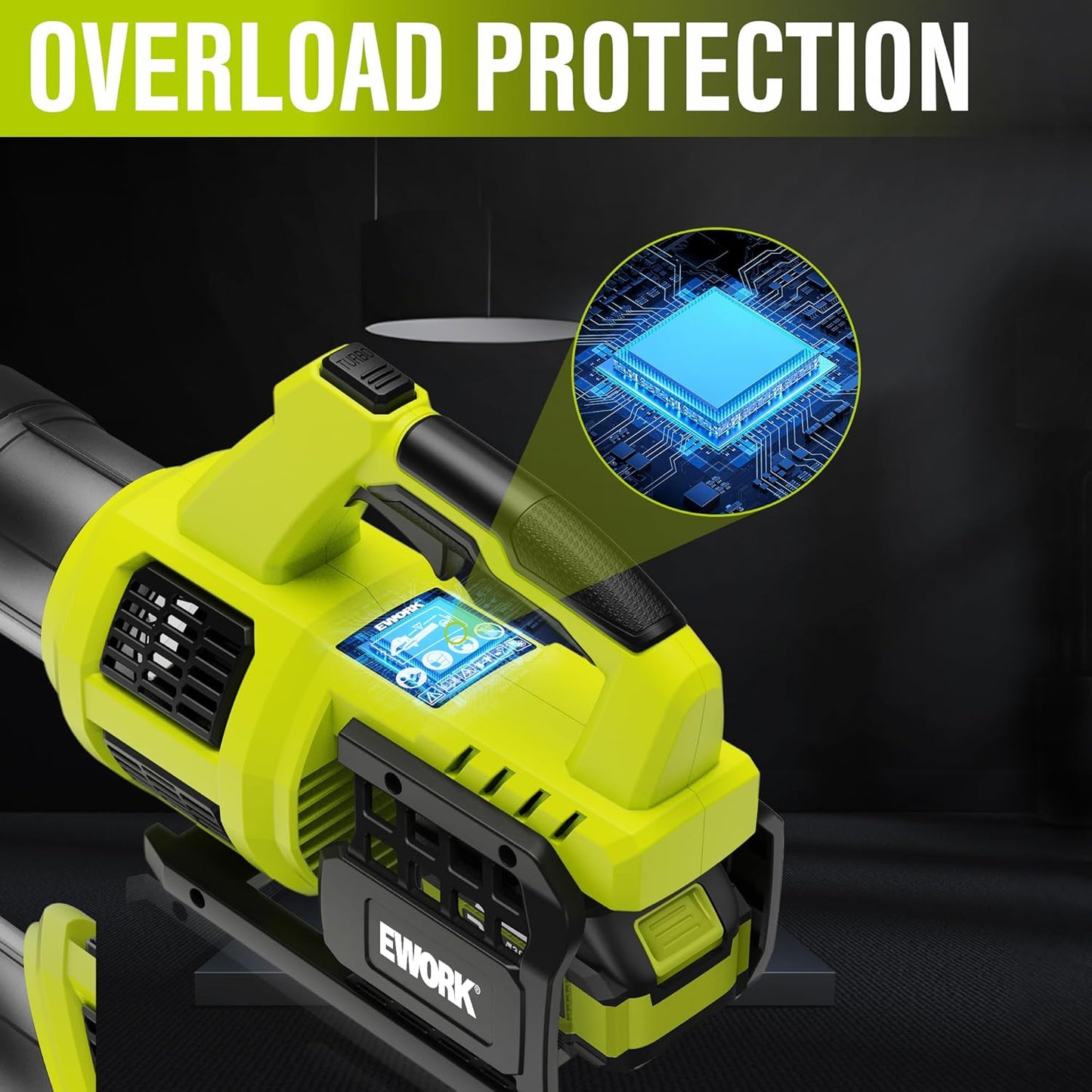 EWORK 21V Cordless Leaf Blower, Powerful Turbo Mode & 550 CFM, 2×3.0Ah Batteries & Fast Charger, Lightweight Electric Leaf Blowers for Lawn Care, Patio, Leaves & Dust