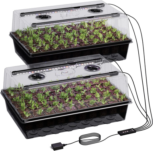 120-Cell Self-Watering Seed Starter Tray with Grow Light, Seed Starter Kit with 4.07” Humidity Dome, Indoor Seedling Starter Tray, Seed Starting Trays for Plant Germination, Seeds Growing