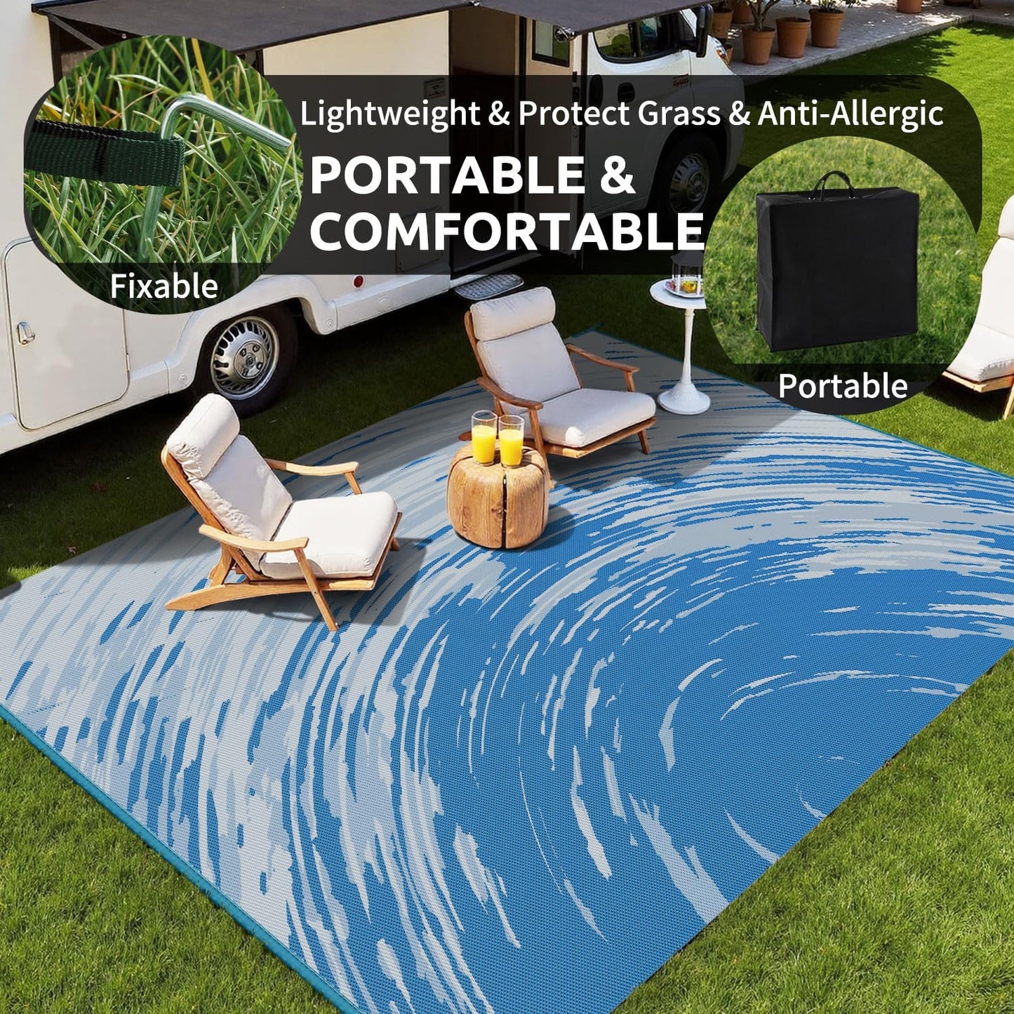 COCOER Modern Outdoor Rug 9x12 Reversible-Waterproof Outdoor Patio Rug-Quick Dry Outdoor Area Rugs Indoor Outdoor Rugs-Outside Rug Patio Decor for Porch Deck Balcony Backyard