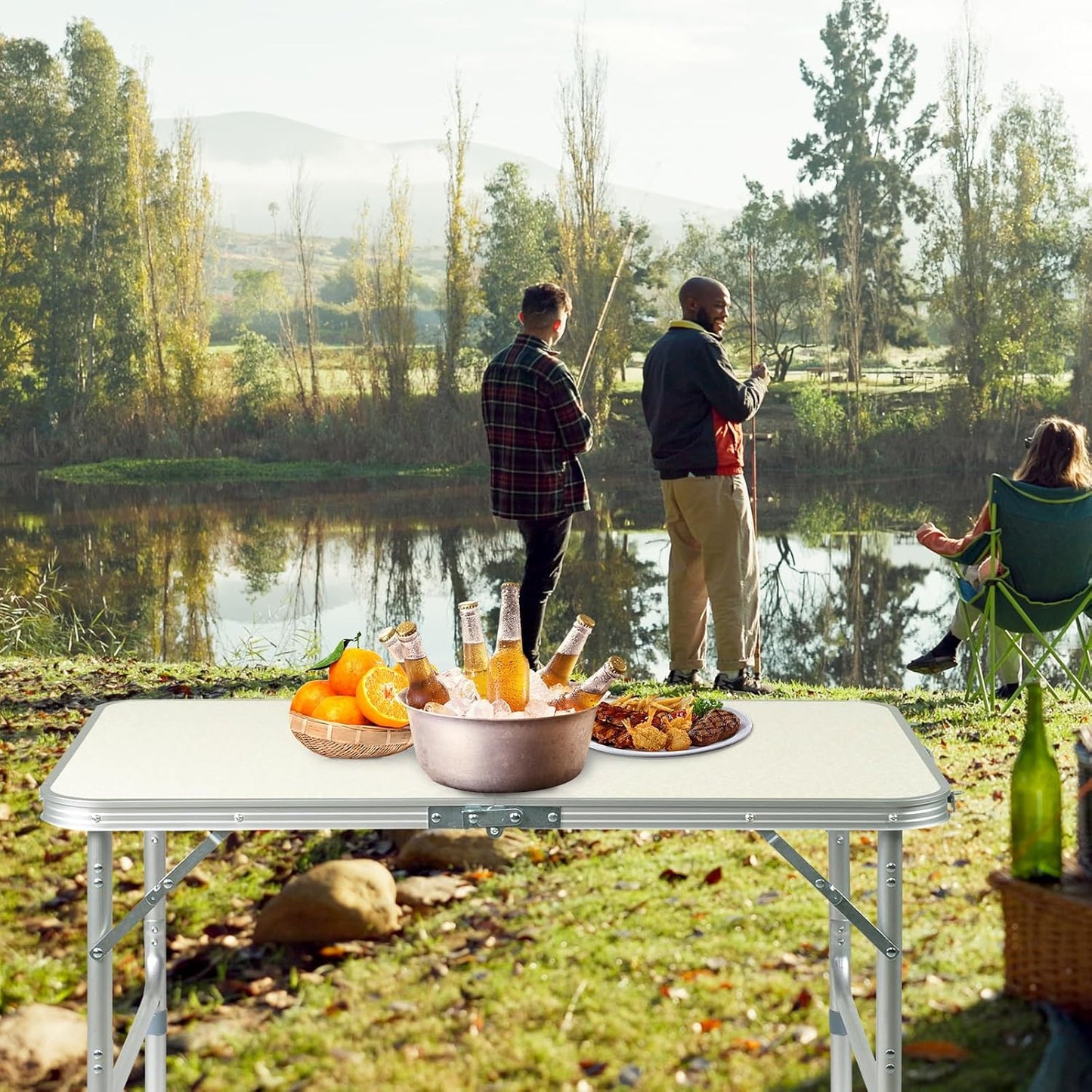 VINGLI 3FT Small Camping Folding Table Adjustable Height Aluminum Folding Table for Picnic Party BBQ, Plastic RV Suitcase Table Portable Lightweight Fold Up Utility Outdoor Tables