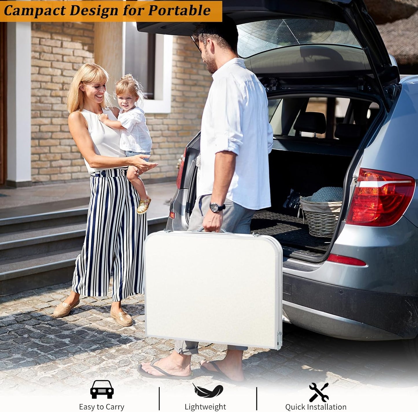 Outvita 3ft Portable Folding Camping Table, Outdoor Waterproof Adjustable Height Table, Aluminum Lightweight Suitcase Foldable Table for Picnic BBQ Beach Dining