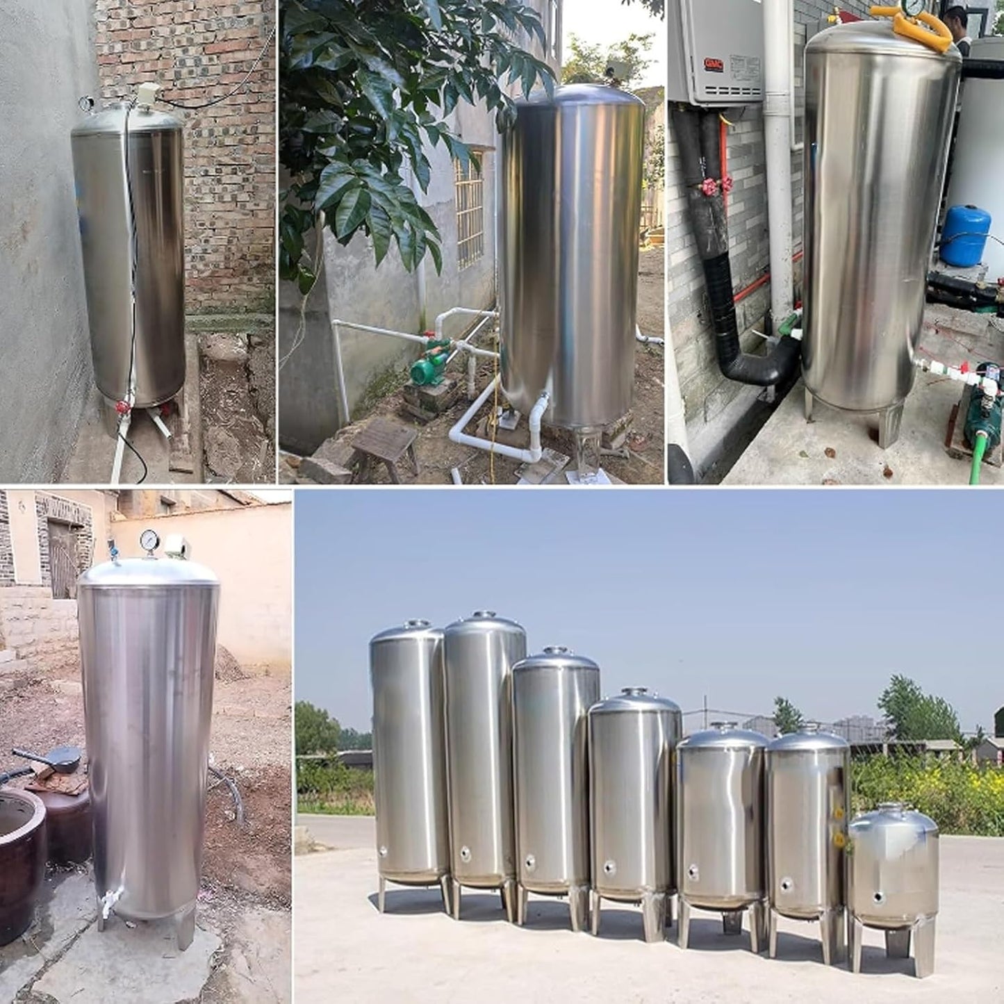 Water Supply System, Fully Automatic Well Water Storage Tank, Stainless Steel Pressure Tank with mounting Fittings for Well/Industrial Cleaning/Garden Watering(300L/79.2gal)