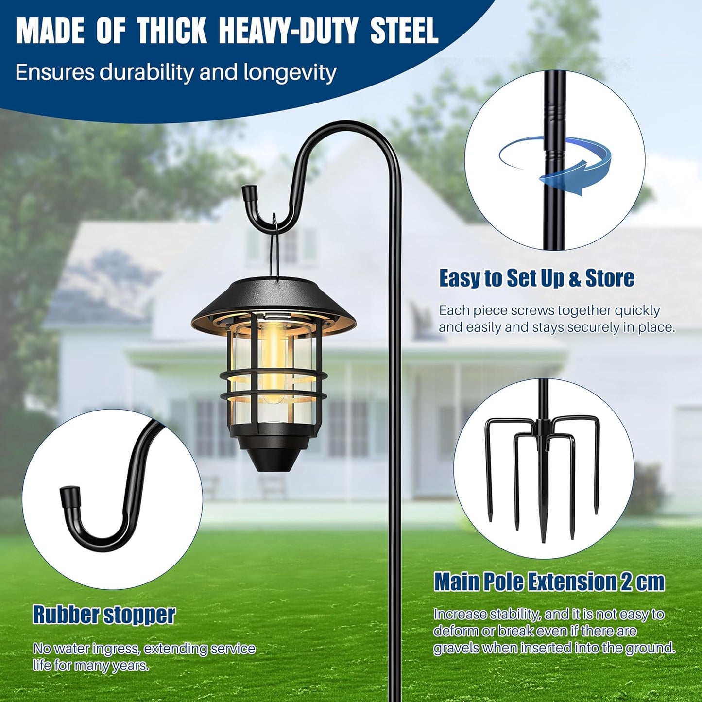 Ottsuls Shepherd Hooks with 5 Prongs Base for Outdoor - 76 Inch Adjustable Bird Feeder Pole for Outside Hanging, Garden, Hummingbird Feeder, Plant Baskets, Solar Light Lanterns, Wedding Decor (1 Pack)