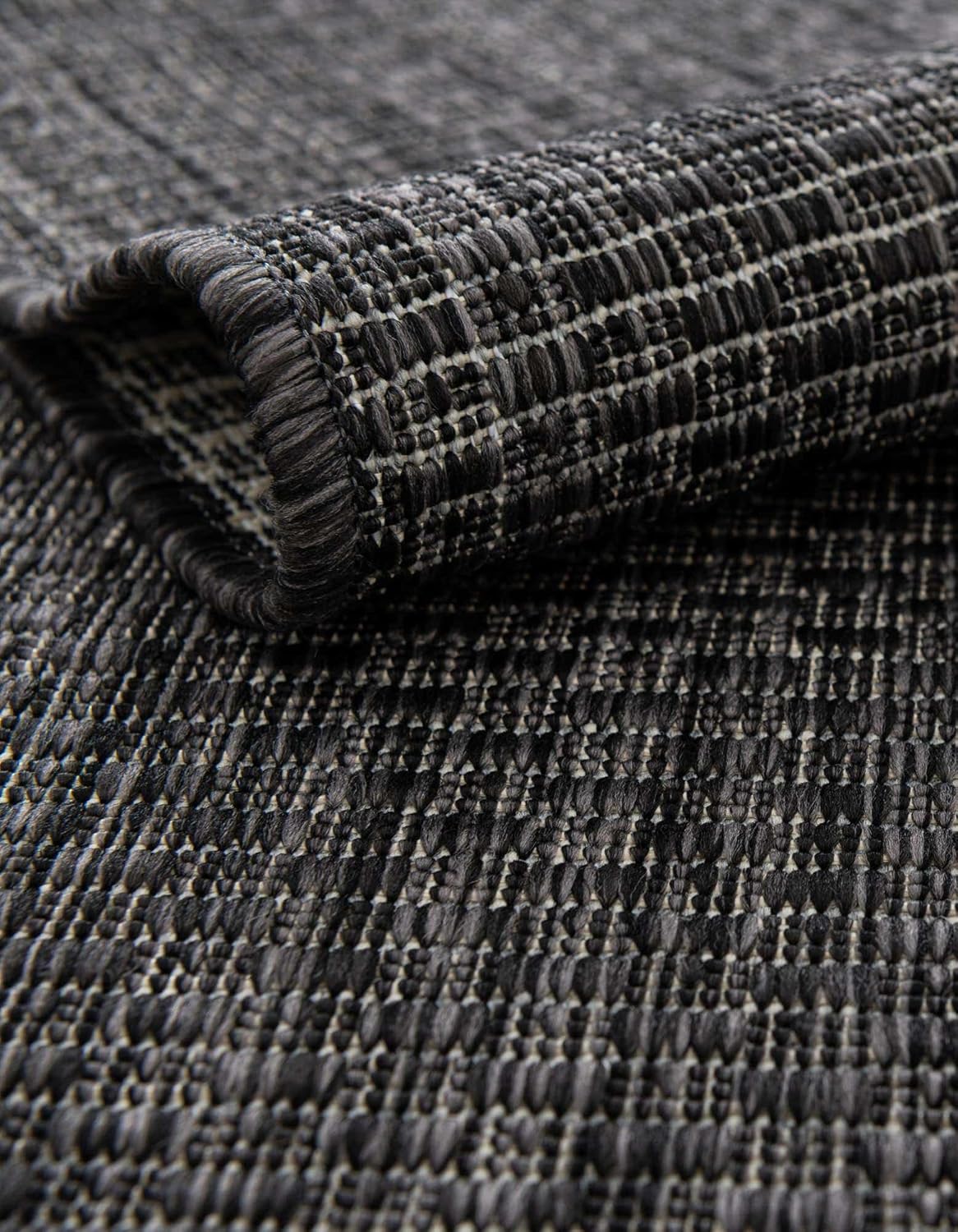 Unique Loom Collection Casual Transitional Solid Heathered Indoor/Outdoor Flatweave Area Rug (3' 1" x 6' 1" Hearth, Black/Ivory)