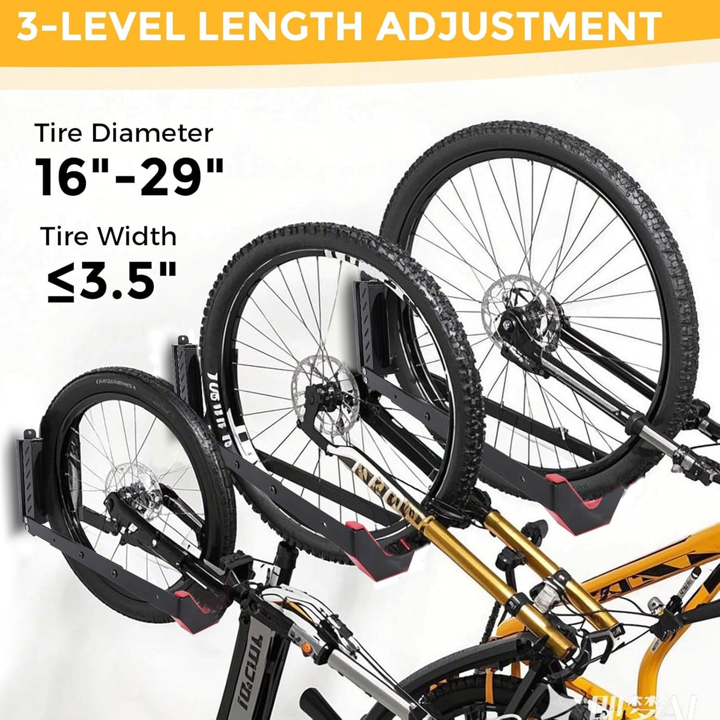 Swivel Bike Wall Mount, Vertical Bicycle Hook Hangers, Can Hold Up to 77 lbs, Cycle Wall Hanger for 16-29 Inch Diameter Wheels