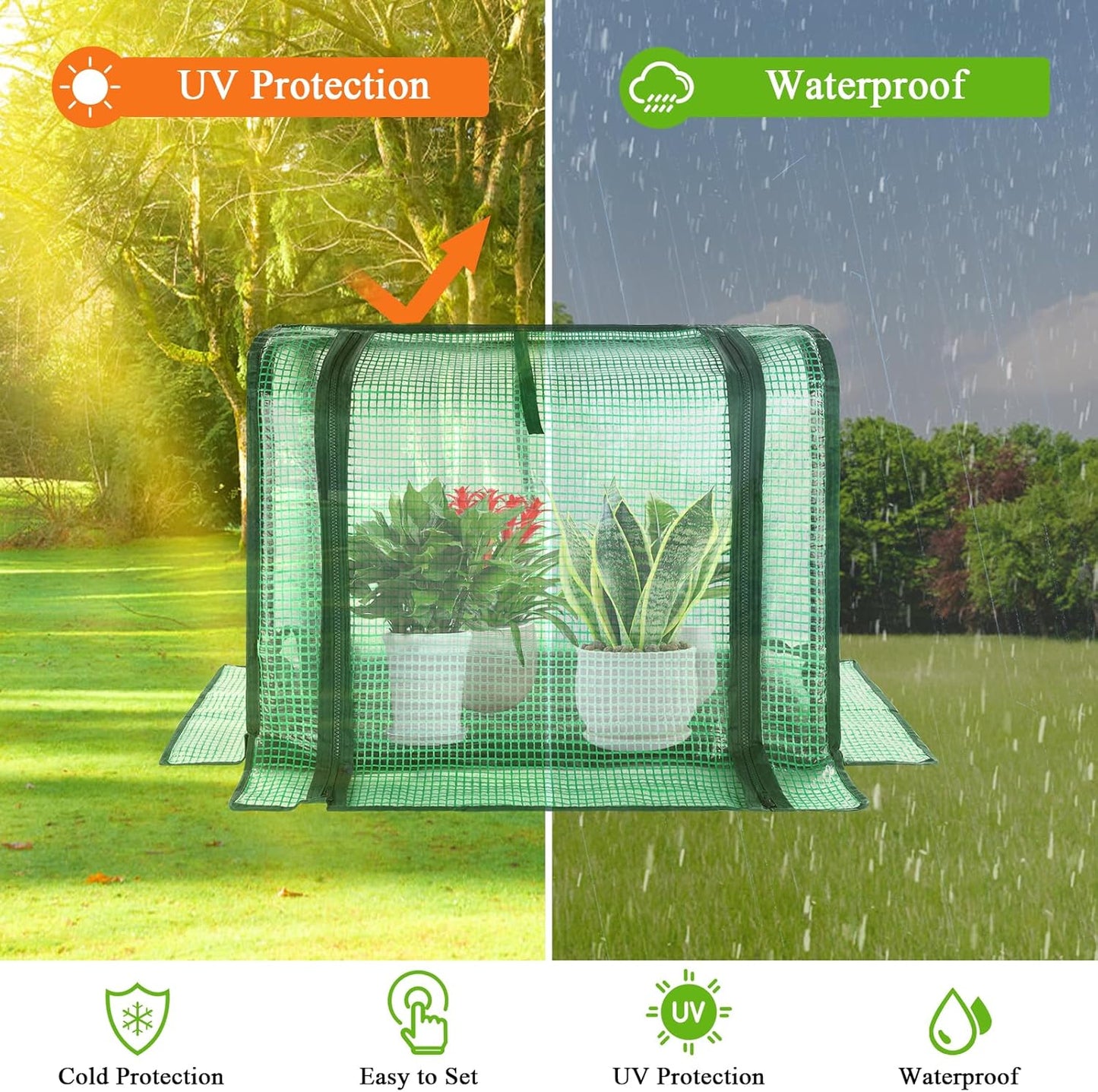 U'Artlines Portable Mini Greenhouse Small Green House with Waterproof Pad 23x13x17 Inch Plant Cover Tent for Garden Small Plants Indoor Outdoor, Green PE