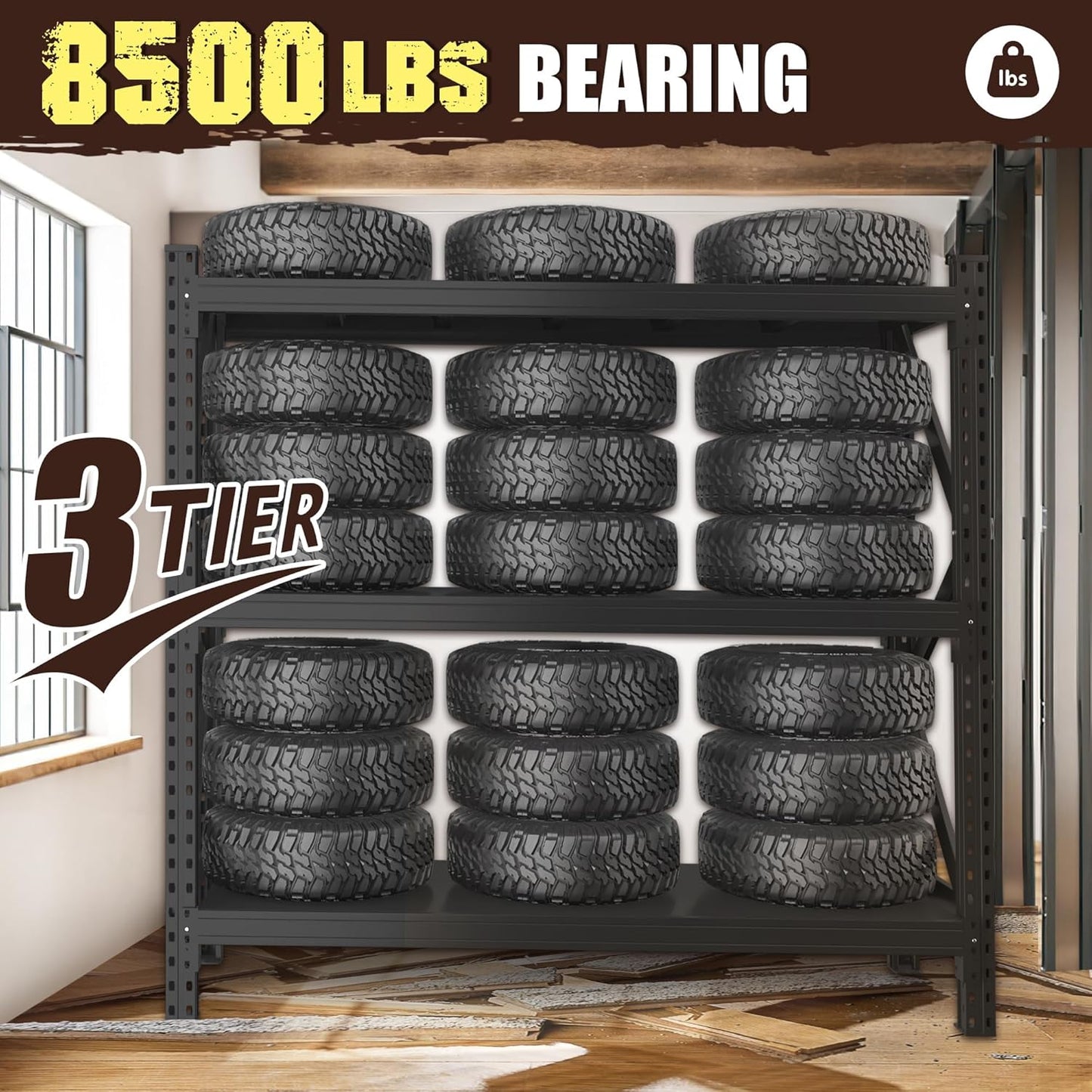 Heavy Duty Garage Shelving Unit - 8500 lbs Capacity, Industrial Metal Storage Rack, Adjustable Steel Rack for Garage, Warehouse, Basement, Pantry (67" W x 19.7" D x 63" H)