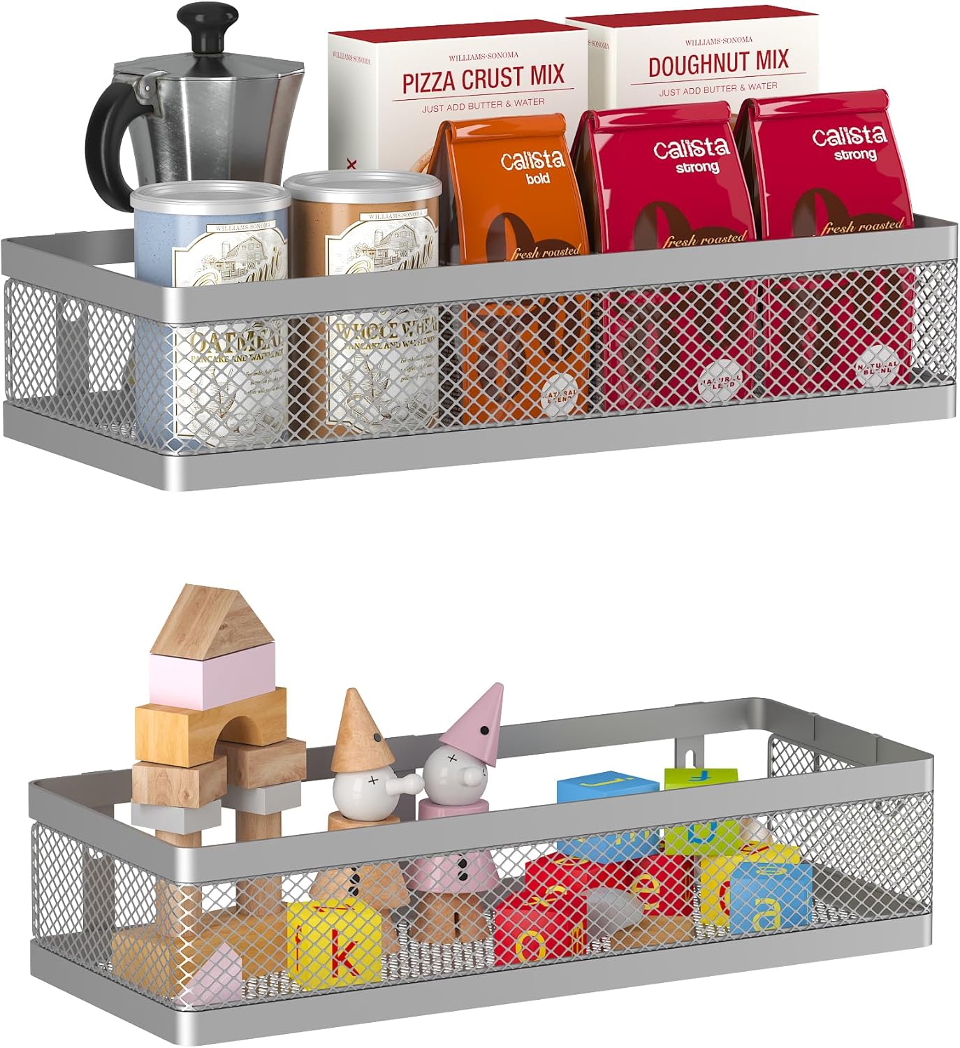 PUSDON Metal Wall Hanging Basket 2 Packs DIY Suitable for Multiple Scenes - Middle Silver Grey Netting