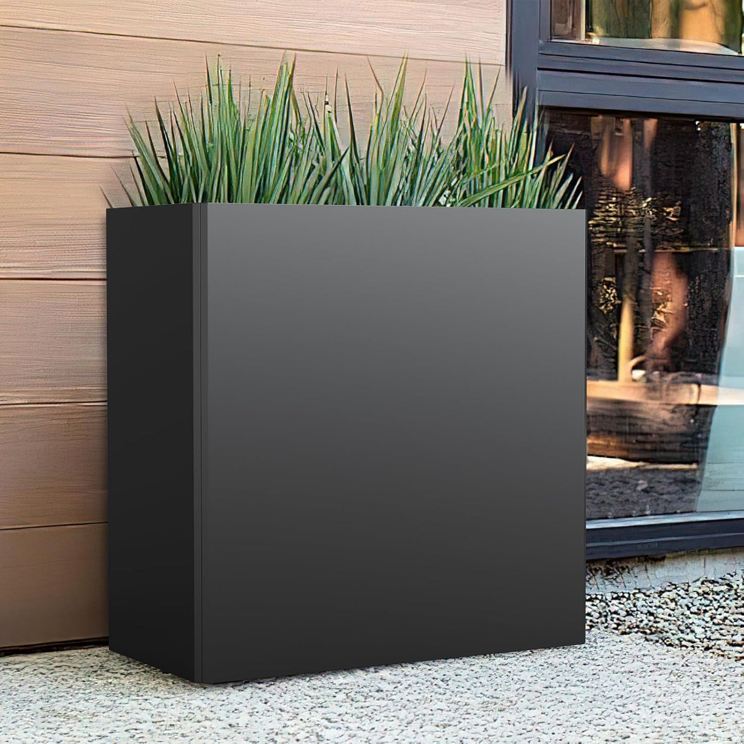 Galvanized Steel Tall Planter – 24x12x24in with Removable Insert Shelf | All-Weather Rectangular Metal Planter Box for Porch, Garden, Patio | Indoor & Outdoor Use | Black