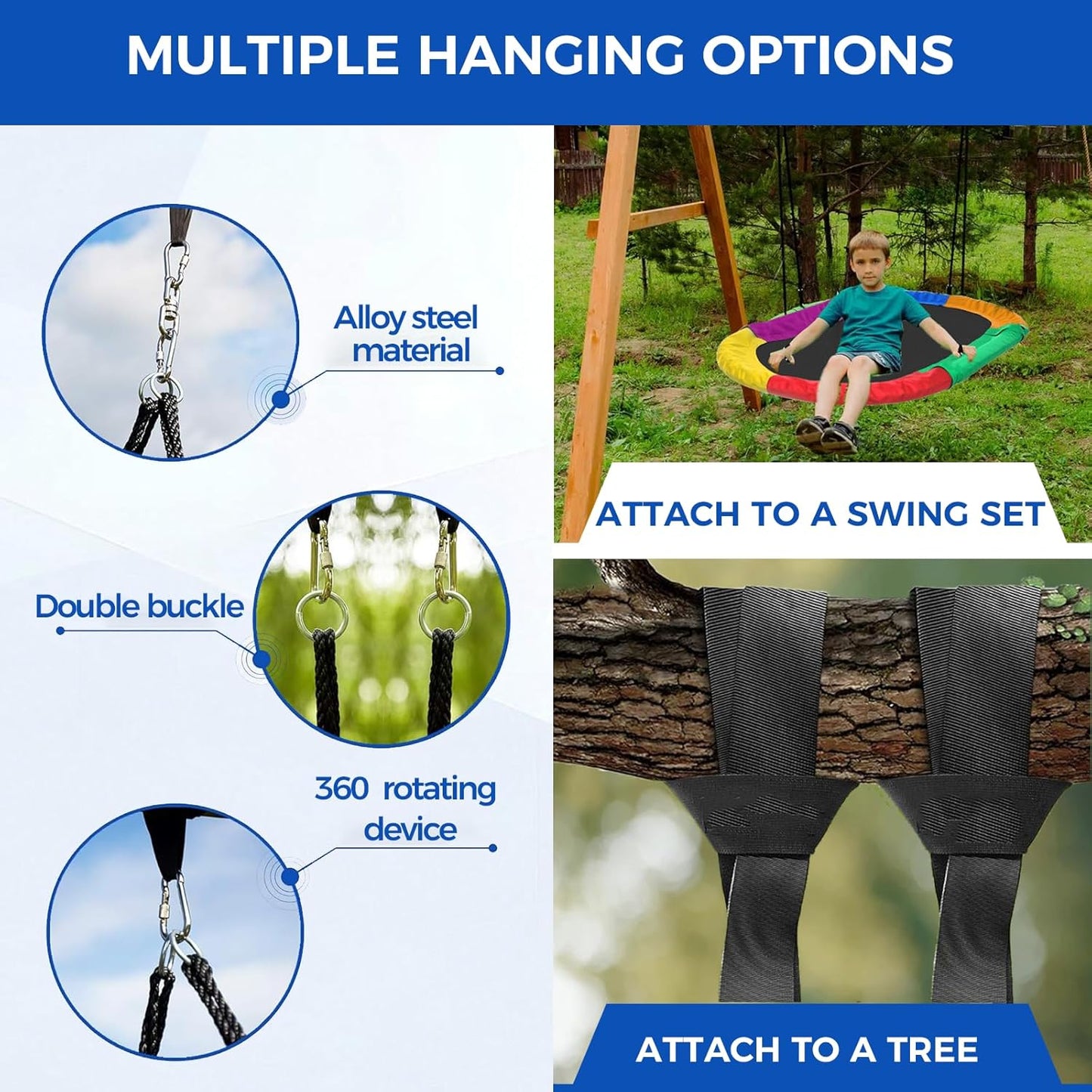 Tree Swing – 60 Inch Oval Saucer Swing for Kids and Adults Outdoor – Backyard Tree Swings with 700Lb Weight Capacity, 900D Oxford Waterproof Fabric Hanging Straps (Multicolor)