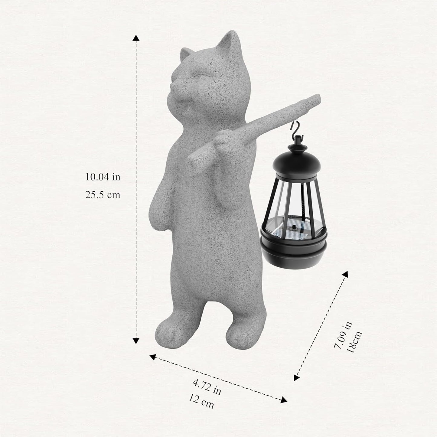 Garden Decoration, Figurine, Lawn Statue, Sculpture Ornament, Animal Figurine - Cat Resin Statue with Lantern (Walking01)