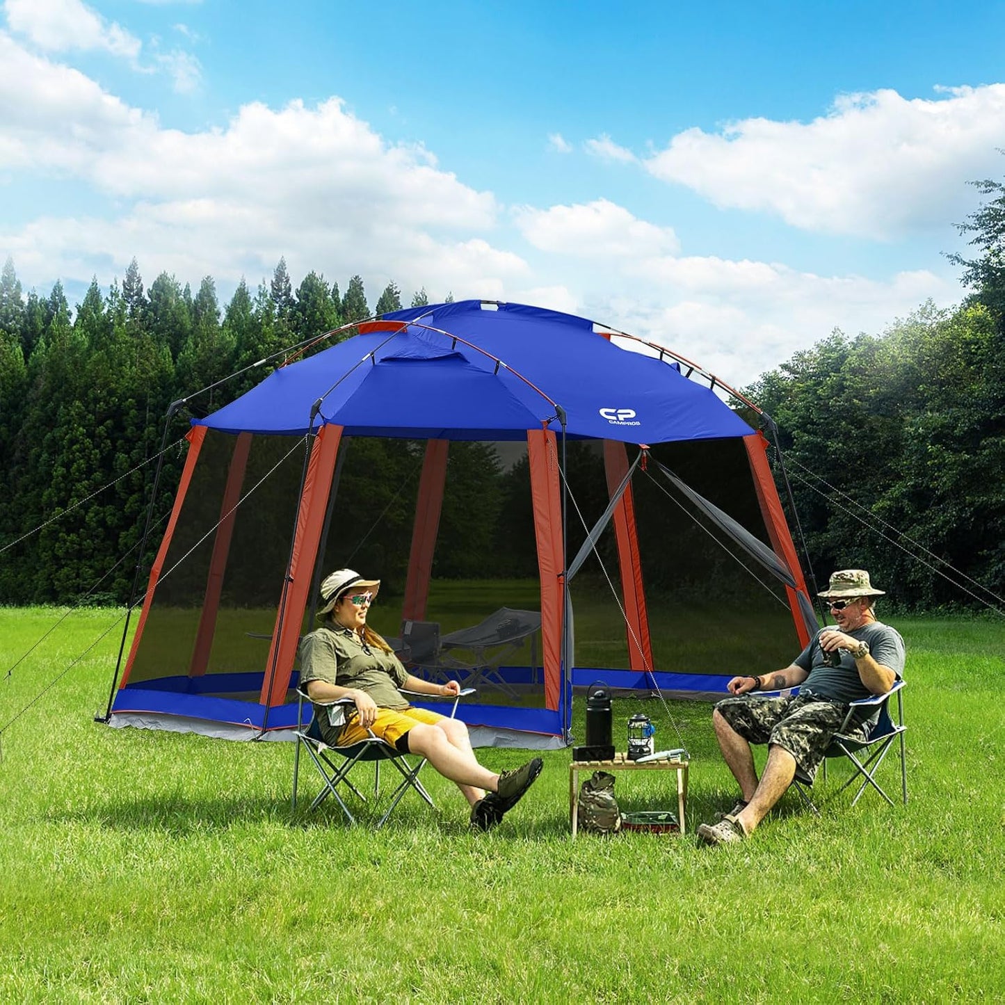 CAMPROS CP Screen House 13 x 13 Ft Screened Mesh Net Wall Canopy Tent Screen Shelter Gazebos for Patios Outdoor Camping Activities - Blue
