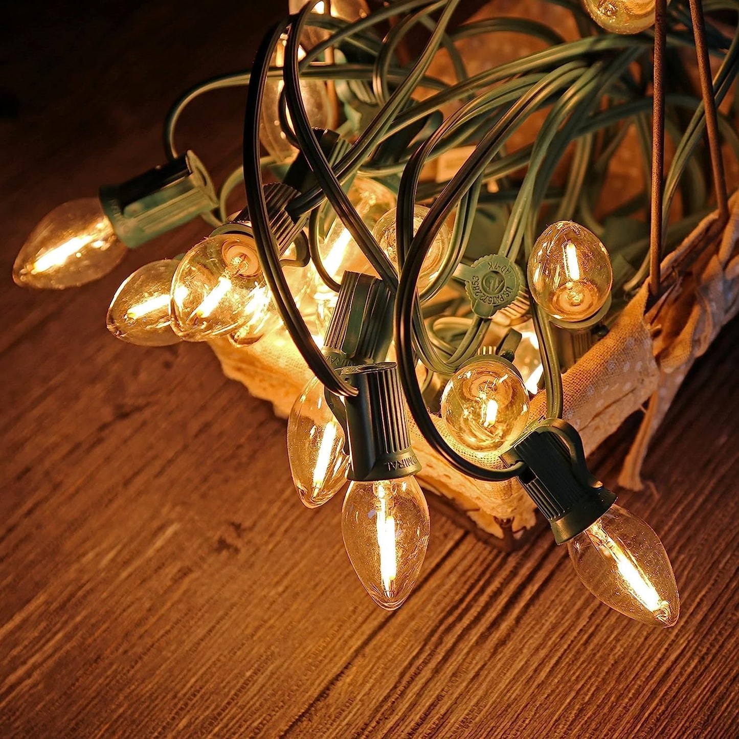 C9 Christmas Replacement LED Light Bulbs,E17 Base Commercial Grade Holiday Bulbs, 4W 5W 6W 7W Incandescent Equivalent, Warm White 2200K, Clear Plastic Bulbs for Christmas String Light - 50 Pack