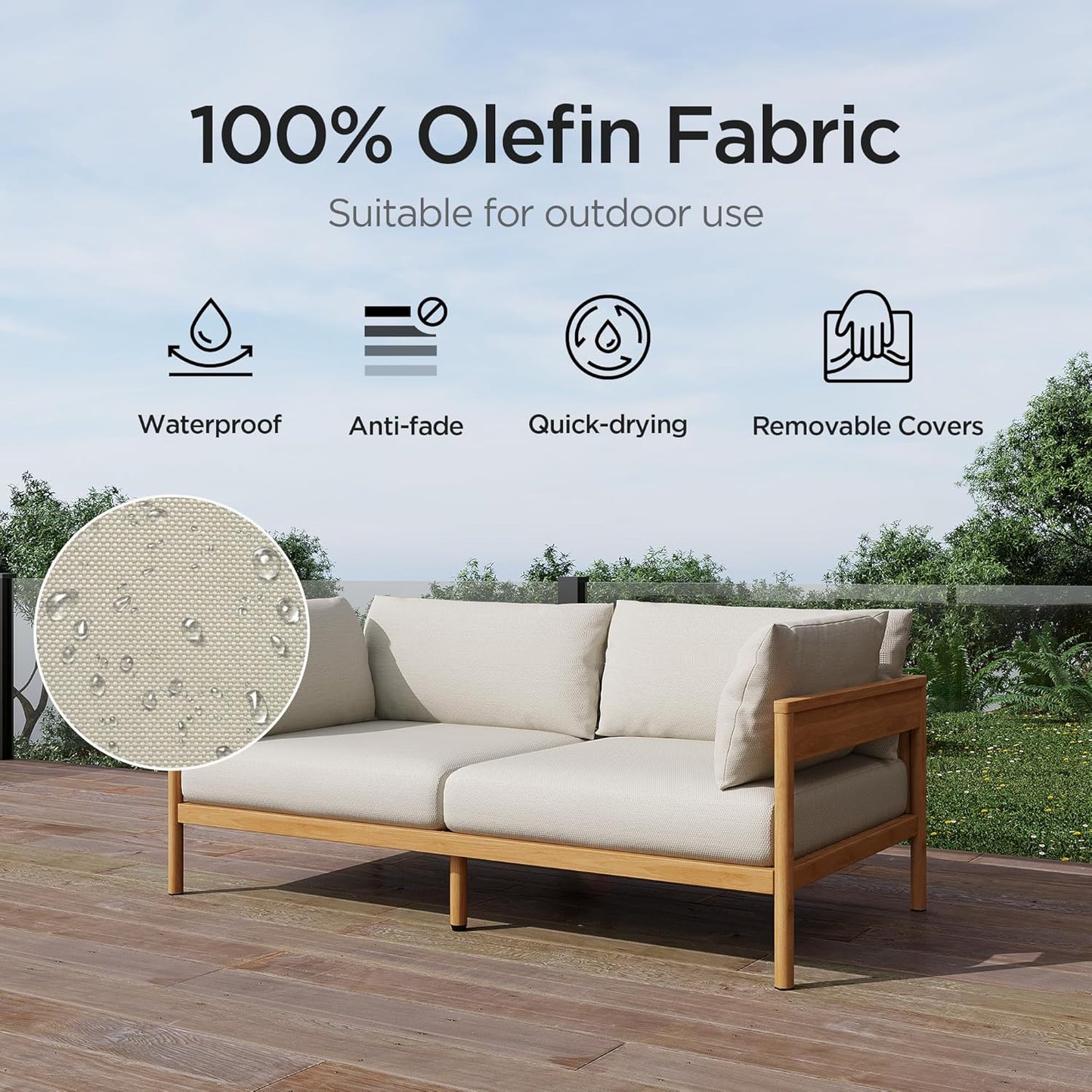 Acanva Modern Outdoor Patio Furniture Set, All-Weather Aluminium Conversation Sectional Sofa with Thick Cushions for Backyard, Garden, Porch, Loveseat, Beige