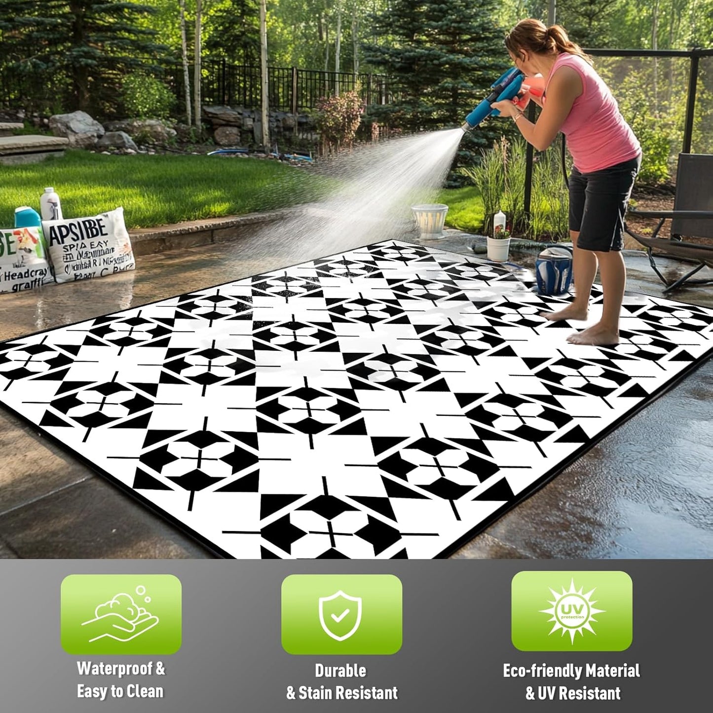 WILDROOTS 5x8 Feet Frame-in-Frame Plastic Outdoor Rug, Stain Resistant Waterproof Reversible Outdoor Patio Rug, Fade Resistant Camping Rug