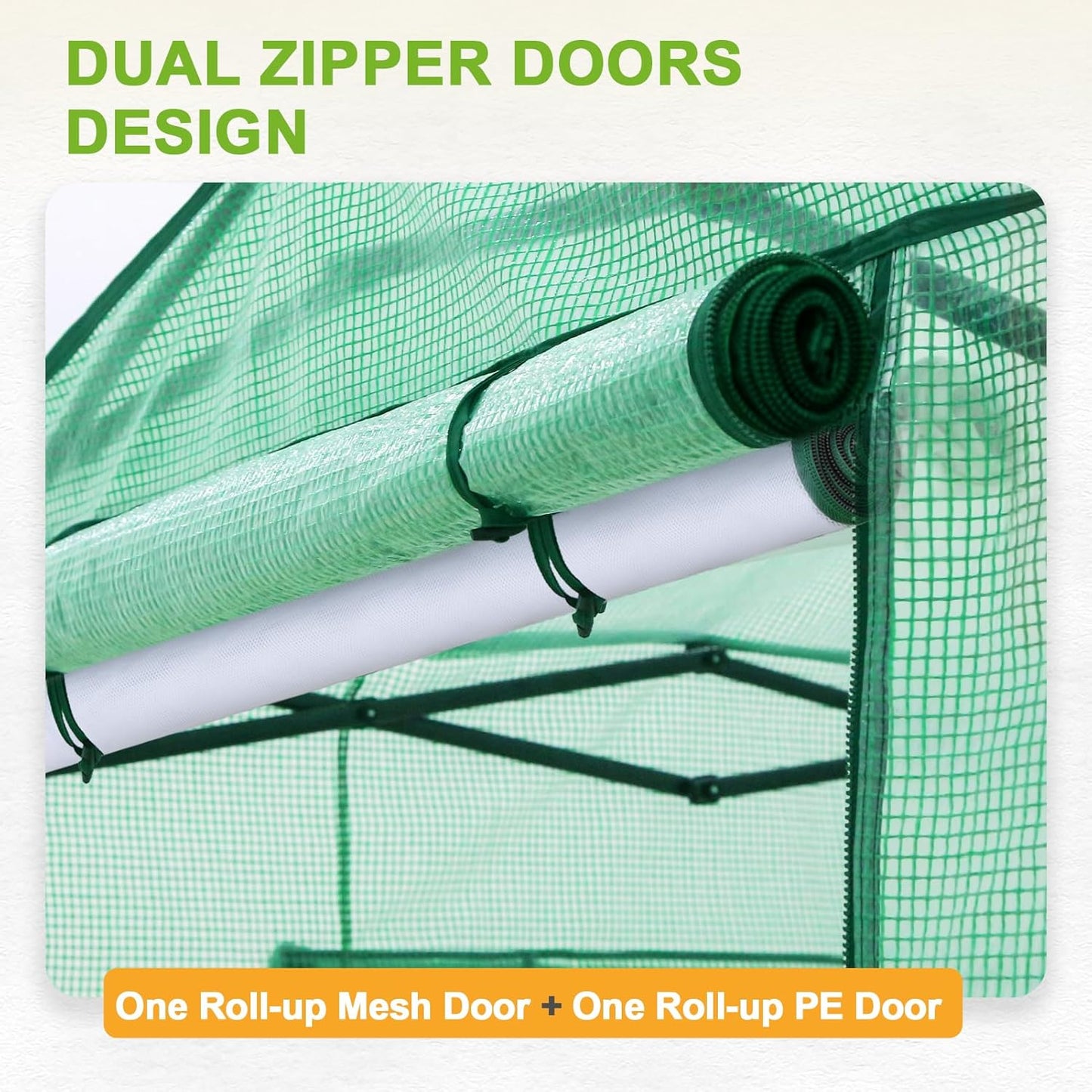 EAGLE PEAK 8x6 Portable Walk-in Greenhouse Instant Pop-up Indoor Outdoor Plant Gardening Green House Canopy with Dual Roll-up Zipper PE Door & Upgraded Screen Mesh Door, PE Cover, Green/Clear
