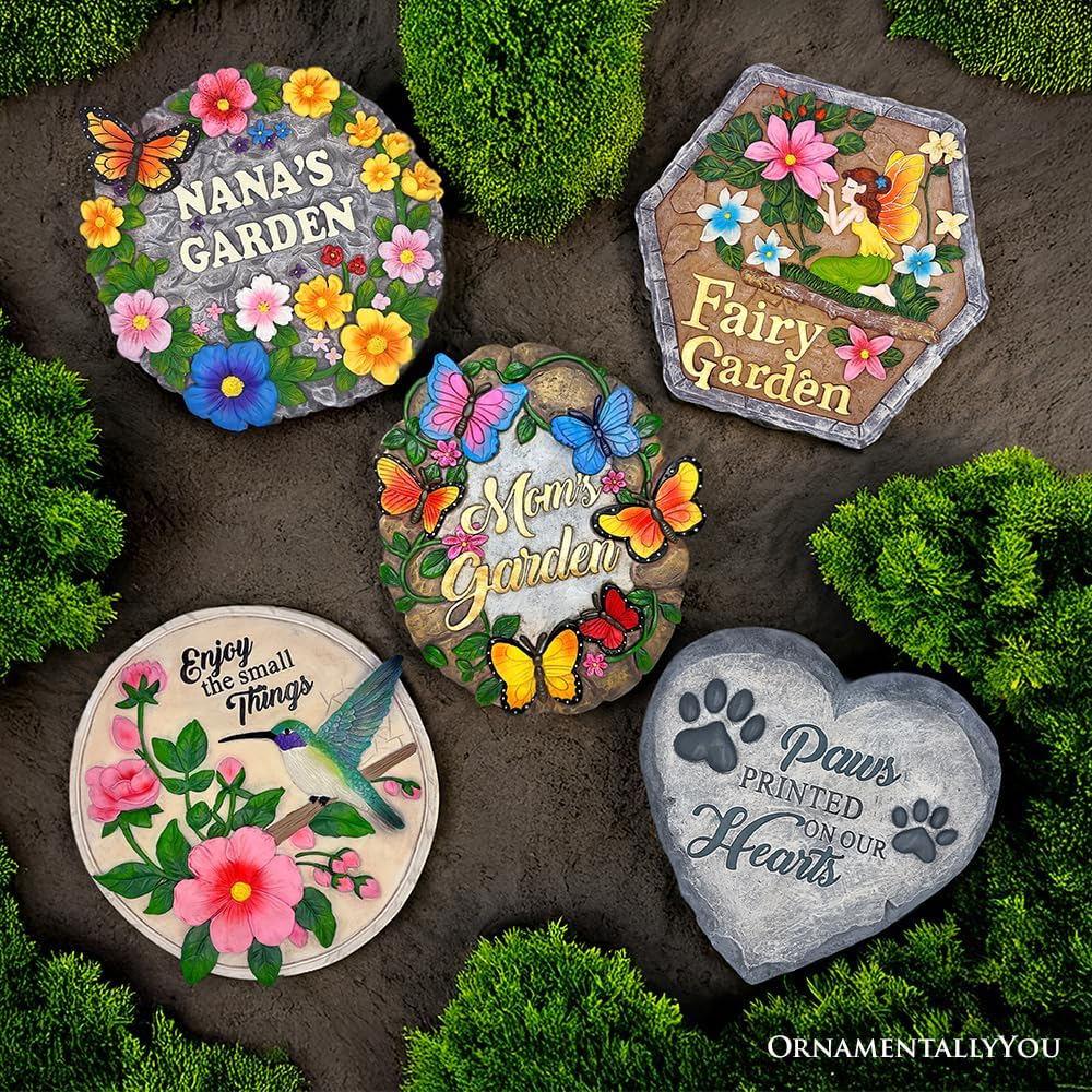 Elegant Resin Stepping Stone, Outdoor Garden Pathway Decoration (Blossoming Songbirds Positivity Stepping Stone, 9.5" Happiness Garden Decoration and Support Gift)