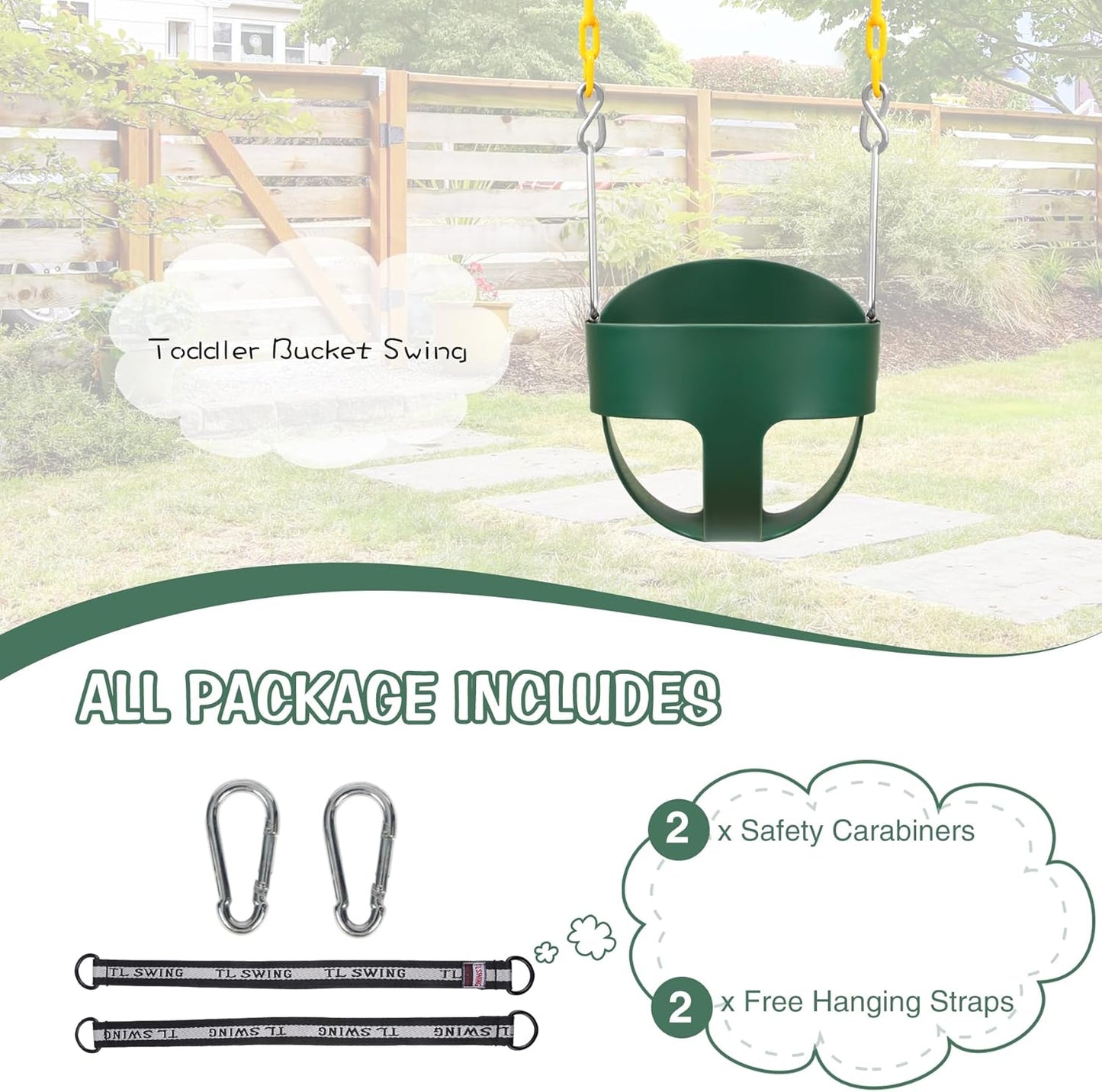 RedSwing High Back Toddler Bucket Swing Seat with Coated Chains, Heavy Duty Kids Swing Seat for Outside, Playground, Backyard, Swing Set Accessories