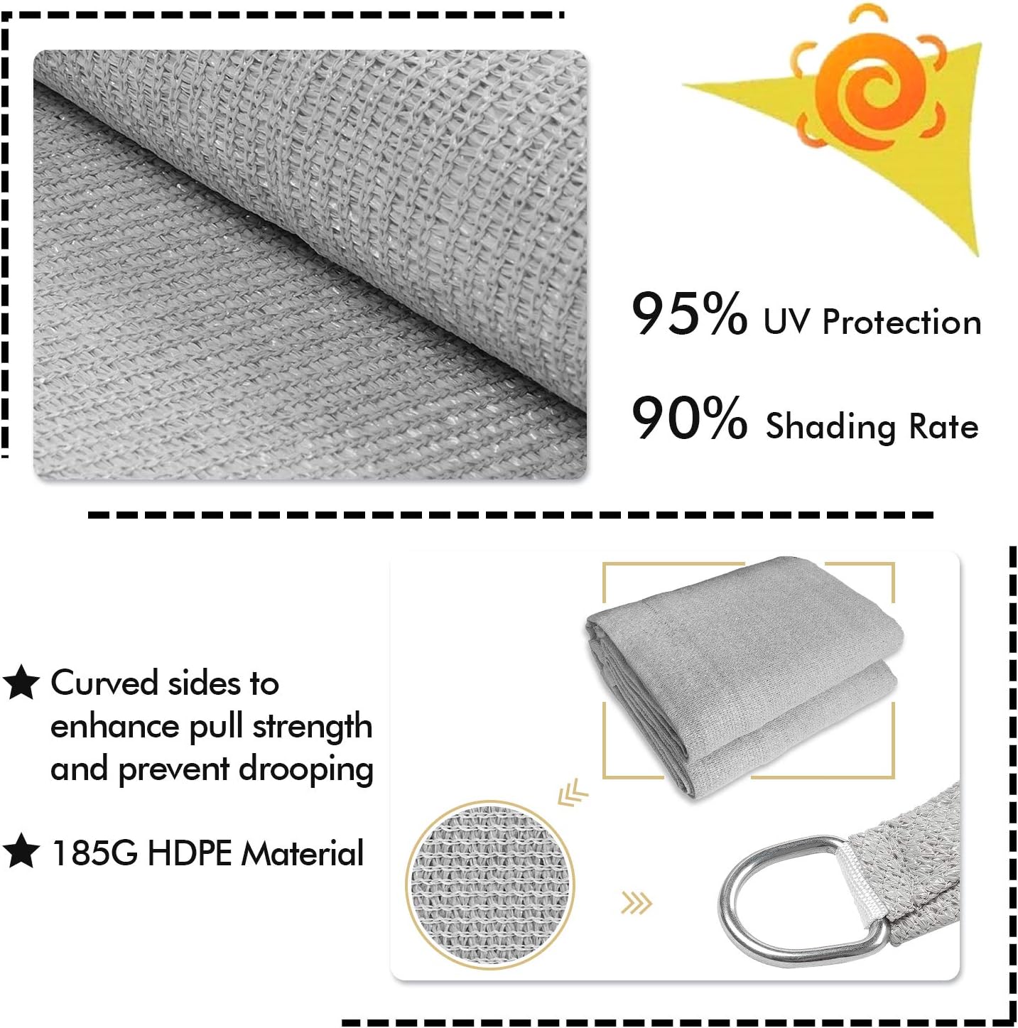 KANAGAWA Sun Shade Sail 7'x13' Gray Rectangle UV Block Canopy Awning Shelter Fabric Cloth Screen for Outdoor Patio Garden Backyard Activities