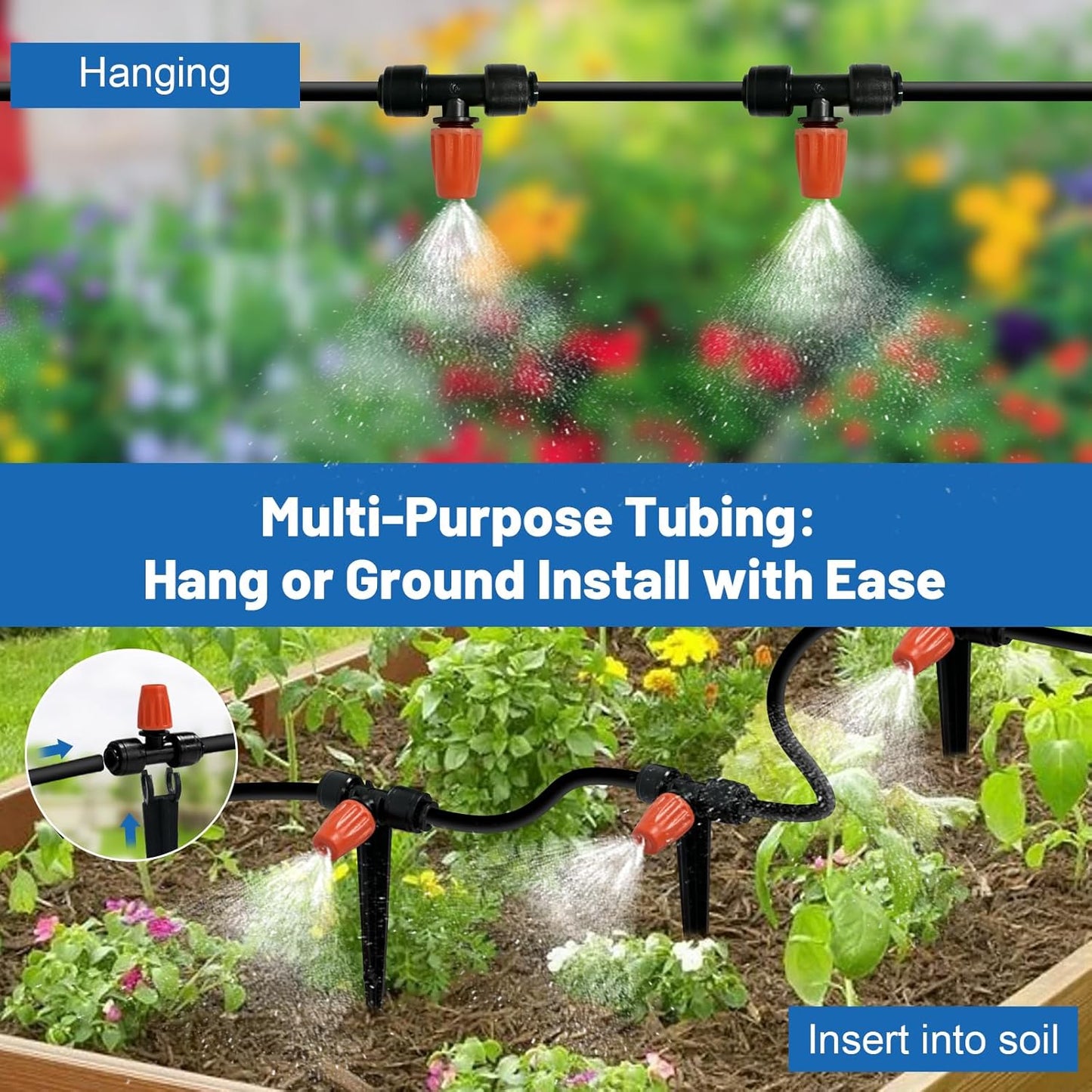 120FT Drip Irrigation Kit for Garden, Quick-Connect Raised Bed Watering System with 1/2" & 1/4", Plant Accessories, Drip Line Kit for Greenhouse, Raised Bed, DIY Micro Sprinklers Set for Yard Outside