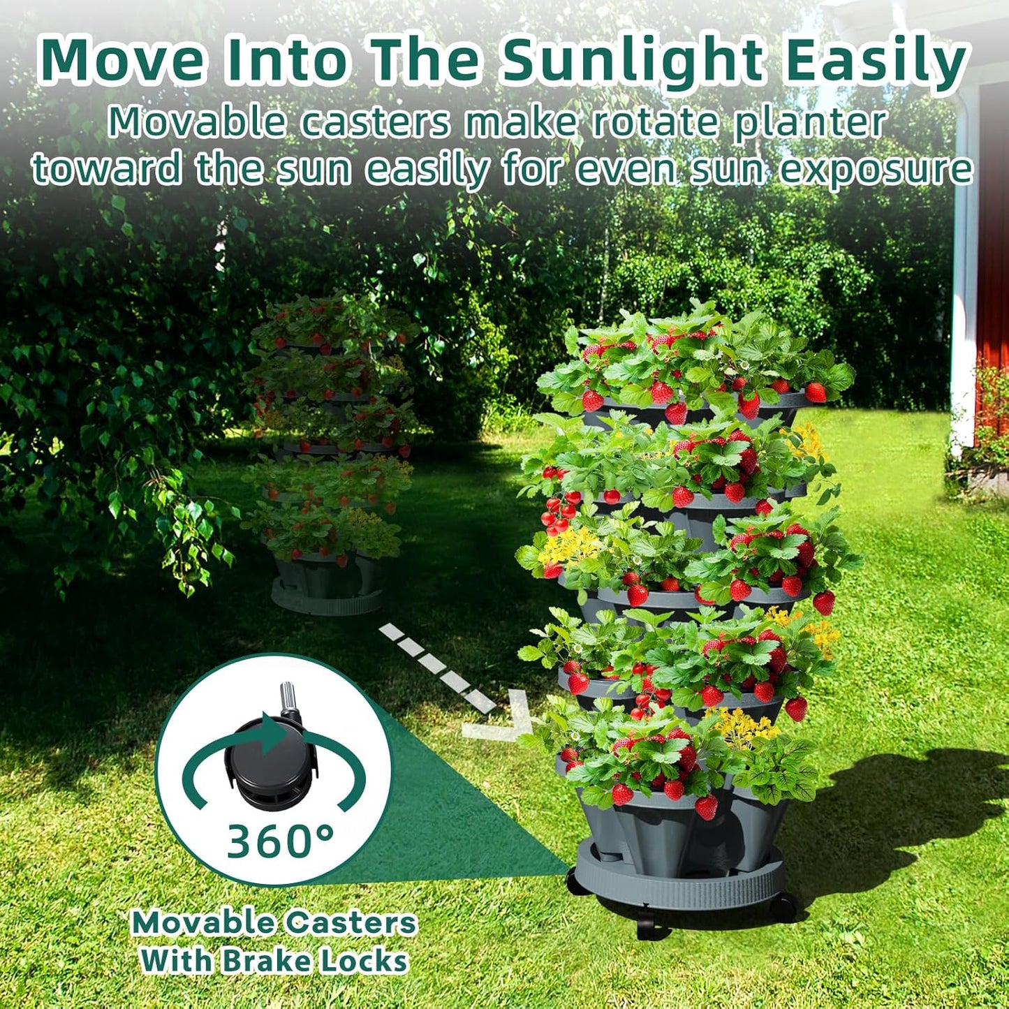 Strawberry Vertical Planters Tower Garden 2 Pack, 6 Tiered Stacking Herb Planter with Support Pole Indoor and Outdoor - Hunter Green