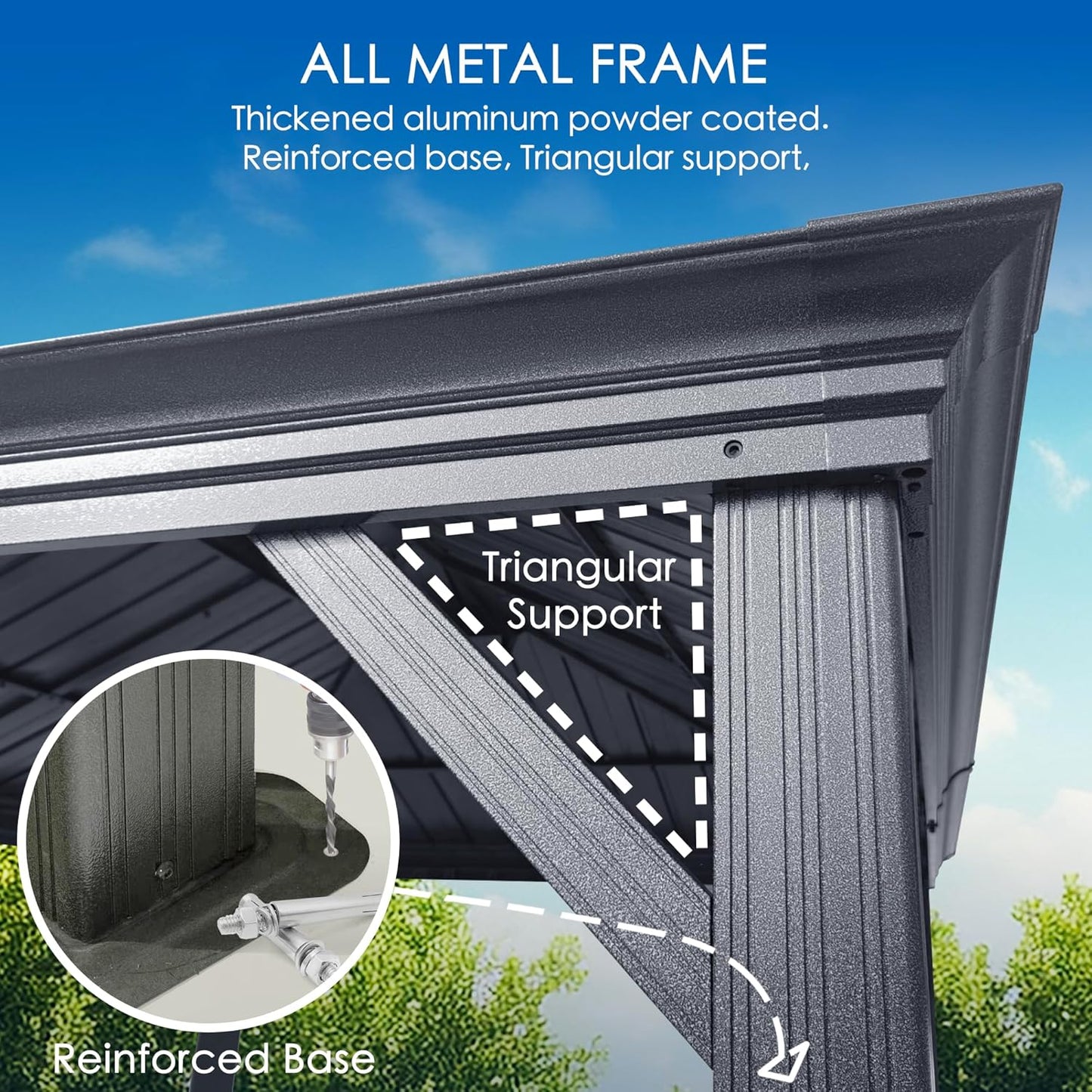 Kozyard Alexander 12' X 16' Hardtop Permanent Aluminum Metal Gazebo with Galvanized Steel Double Roof Canopy, Curtain and Netting Pavilion for Patio, Backyard, Deck, Lawn (Gray)