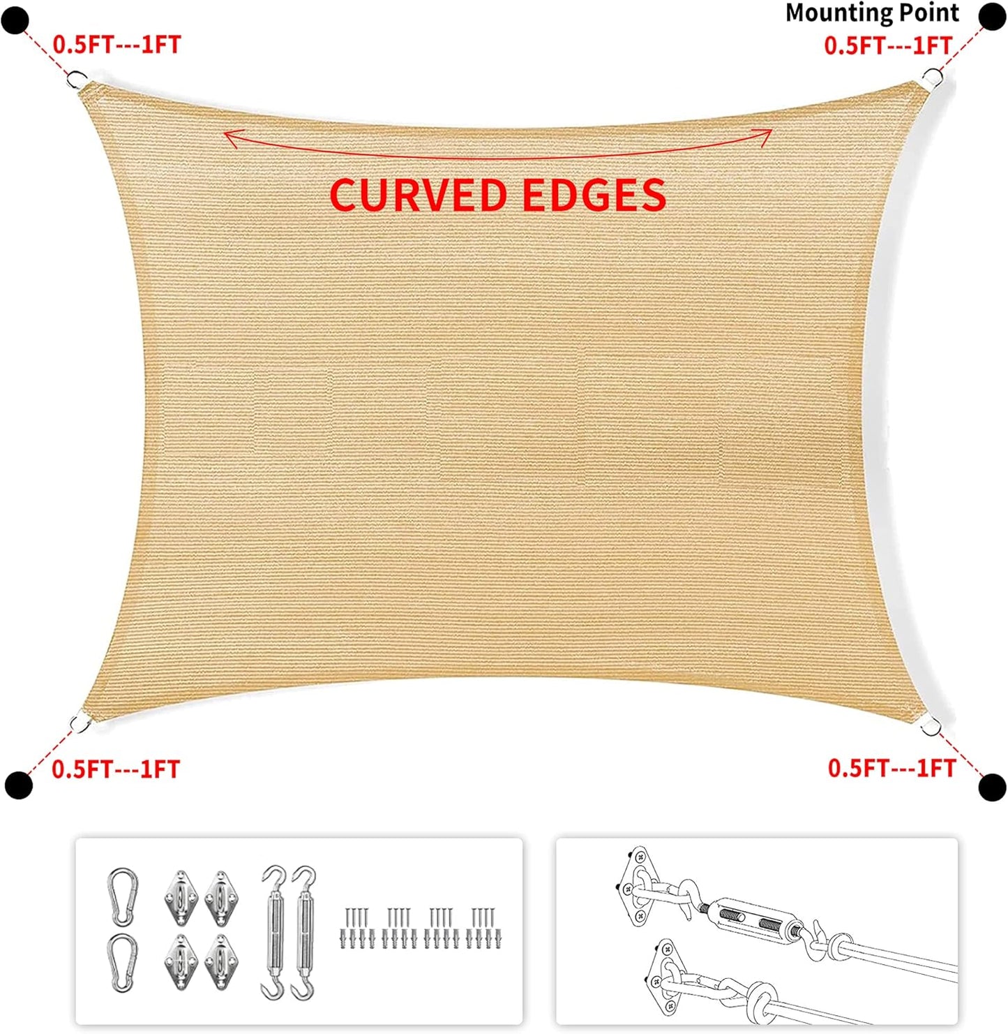 11' x 18' Brown Rectangle Sun Shade Sail SSP1212 Canopy Durable Fabric UV Block Awning,We Make Custom Orders