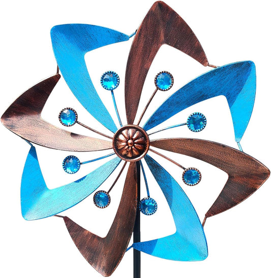 Wind Spinners Outdoor, 10 inch Wind Sculptures & Spinners, Metal Kinetic Wind Spinner, Decorative Pinwheels Large Wind Spinners for Yard and Garden Decor, Blue
