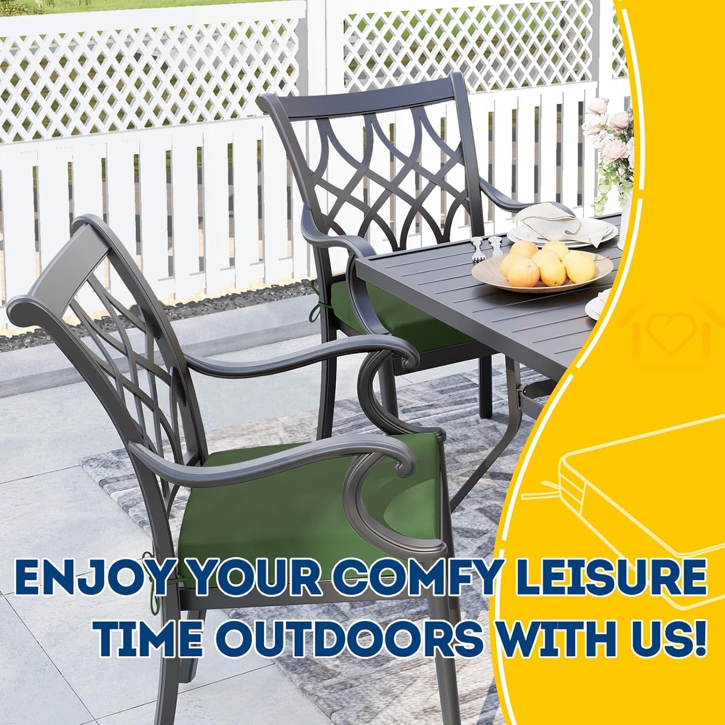 AAAAAcessories Outdoor Seat Cushions for Chairs, Waterproof, Fade-Resistant Patio Furniture Replacement Cushions, 18.5" x 16" x 3", Set of 2, Dark Moss