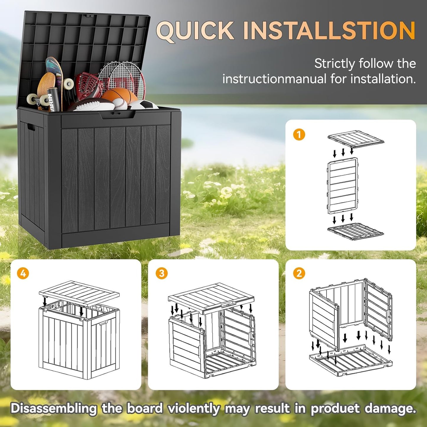 Outdoor Storage Box, 32 Gallon Deck Box Indoor Outdoor Storage Bin,Waterproof Resin Patio Storage Box for Garden Tools,Package Delivery,Pool Accessories,Sports Equipment,Patio Furniture,Lockable