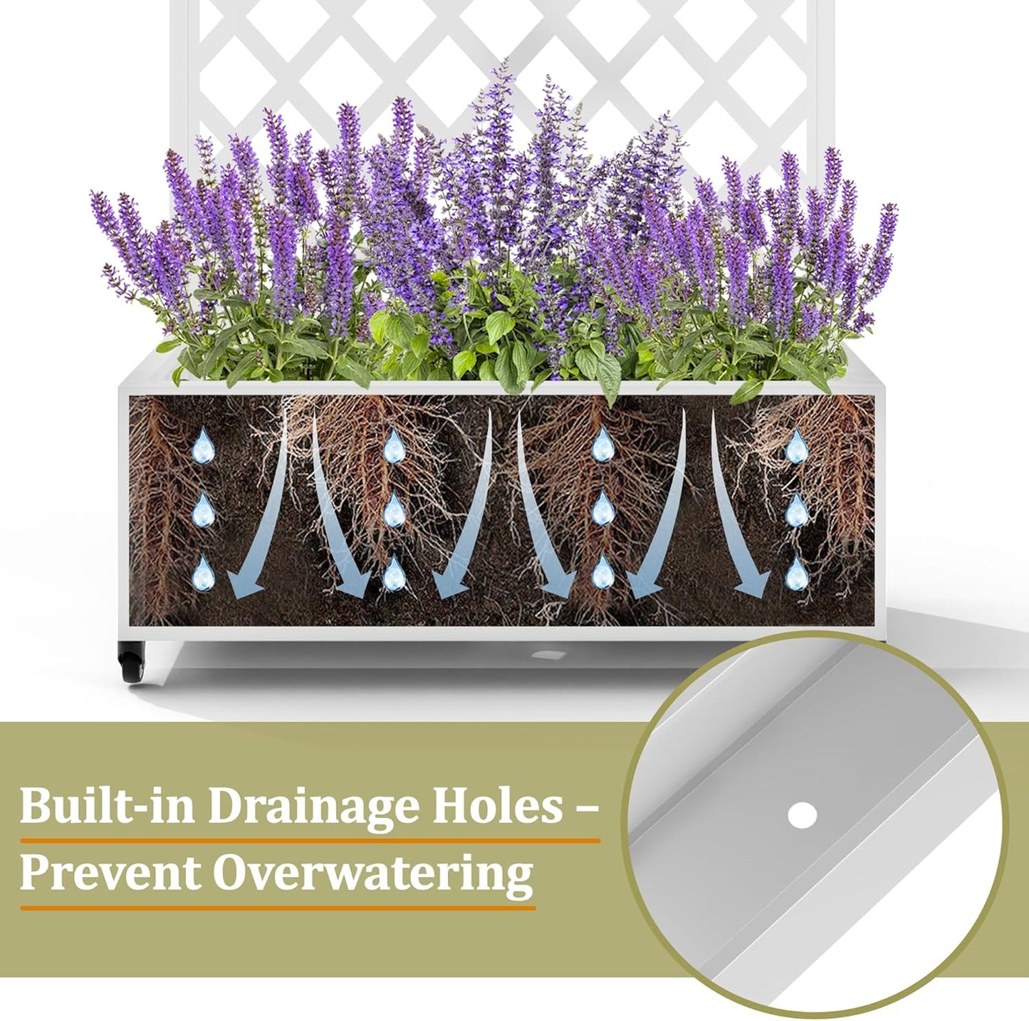 Metal Planter Box with Trellis, Heavy-Duty Raised Garden Bed for Climbing Plants, Drainage Hole, Outdoor Planter Box with Privacy Screen，35''L×16''W×71''H