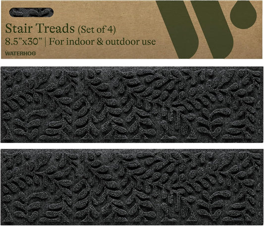 Bungalow Flooring Waterhog Stair Treads (Set of 4) – 8 1/2 x 30 Inches, Durable, Non Slip, Water-Trapping, Indoor/Outdoor Floor Covering, Boxwood Collection – Made in USA, Charcoal