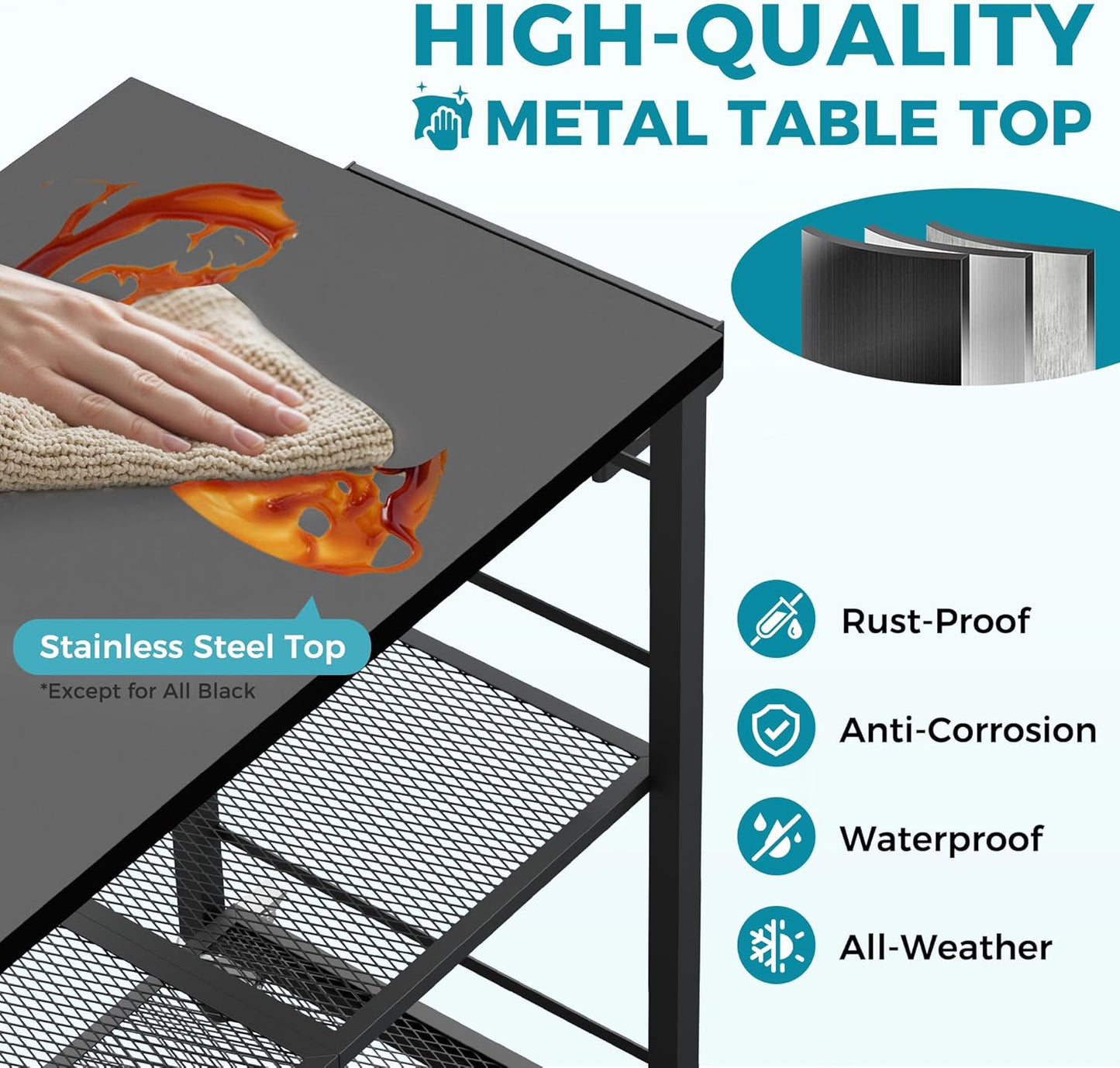 Ciokea Folding Outdoor Grill Cart with Wheels, 3-Shelf Grill Table with 27x18 in Table Top, Rolling Pizza Oven Stand, Metal Portable Cart for BBQ Patio Camping (All Black)