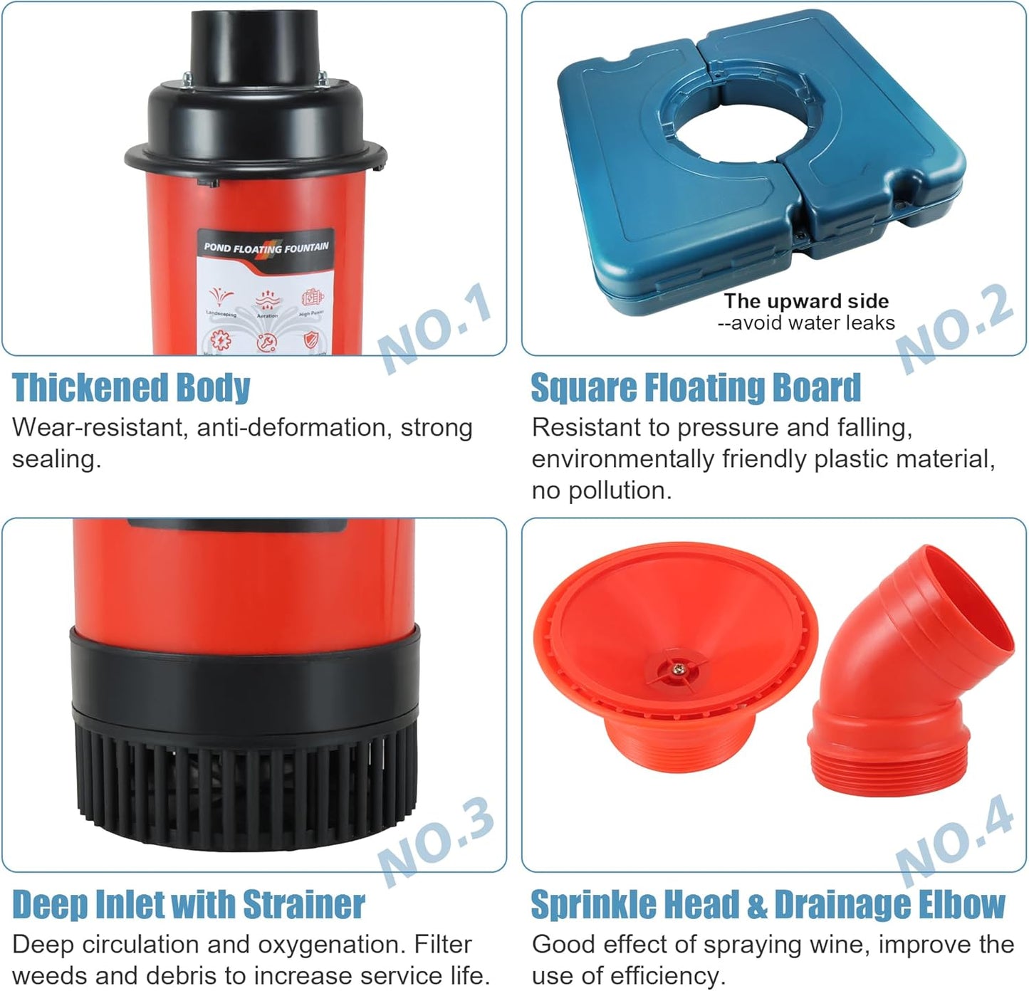 Goldlife Pond Fountain Aerator, F1-4 1HP 750W 110V PowerfuI Floating Pond Fountain Pump With 100 FT Power Cord, Outdoor Pond Aerating Fountains Cascade Pump for Small Large Ponds Lake Pond Jet System