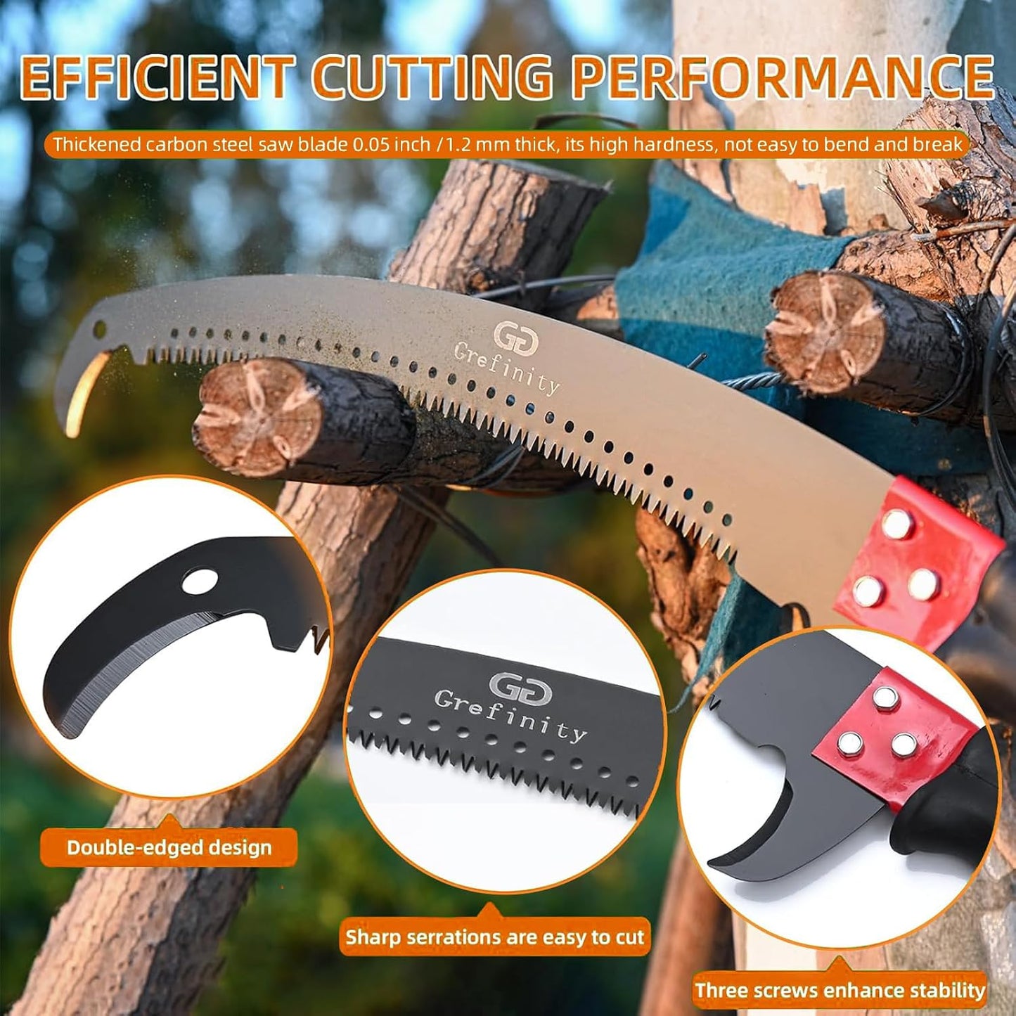 27FT Manual Pole Saw, Tree Branch Trimmer with 8-Section Fiberglass Handle, Sharp Steel Blade and Scissors, Lightweight Extendable Design for High Branch Trimming,Orange