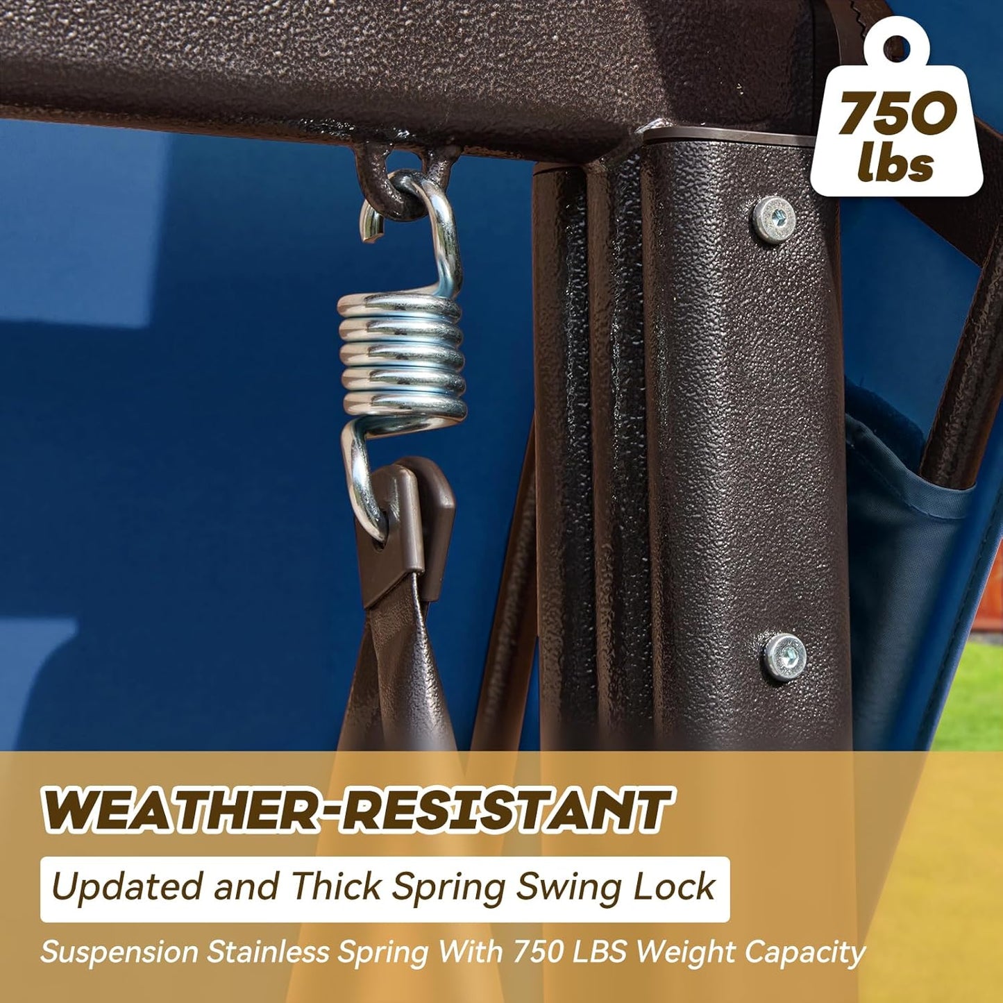 3 in 1 Outdoor Porch Swing with Adjustable Canopy, 3 Seat Outdoor Swing for Adults, Patio Swing Chair with Thickened Cushions,Pillows & Cup Holders for Backyard, Porch, Garden (Blue)