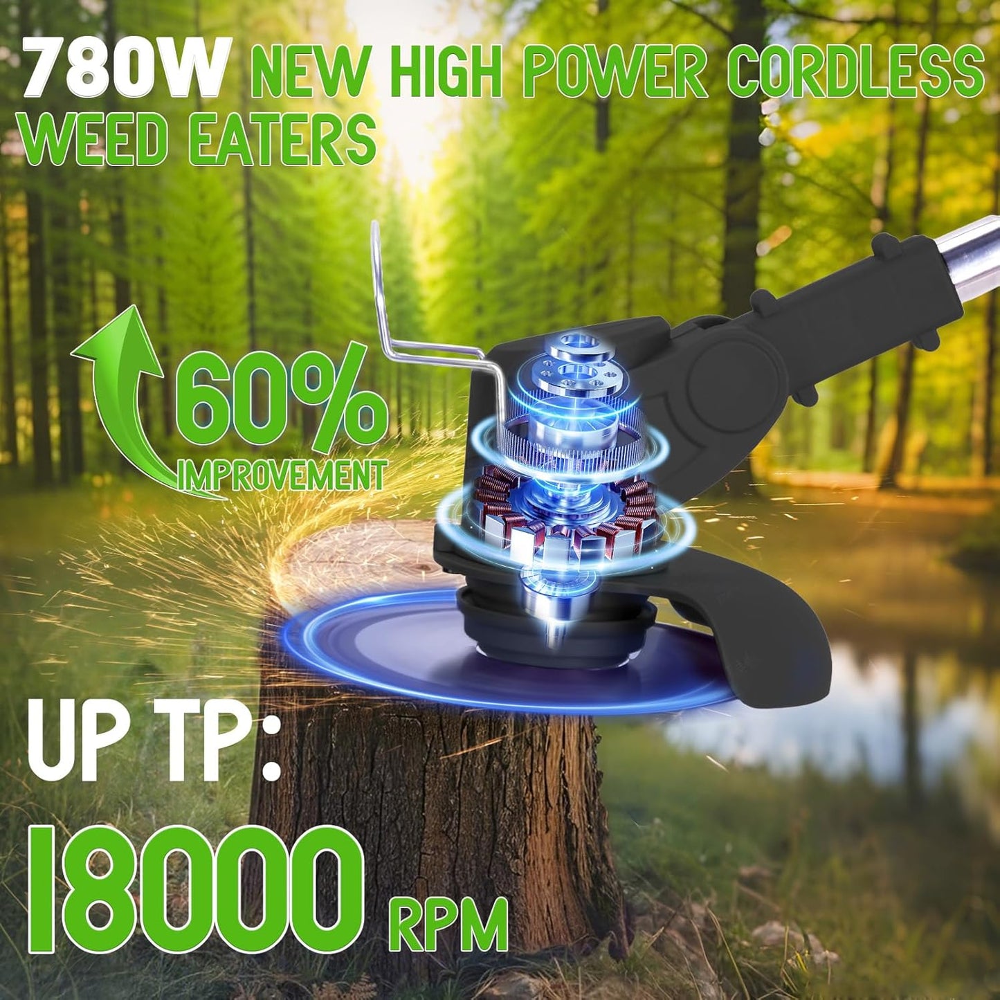 Weed Wacker Cordless Adjustable Weed Eaters 3 in 1 Electric String Trimmer Lawn with Two Battery with Charger Comes with Multiple Blades for Yard,Green,Garden(Black)