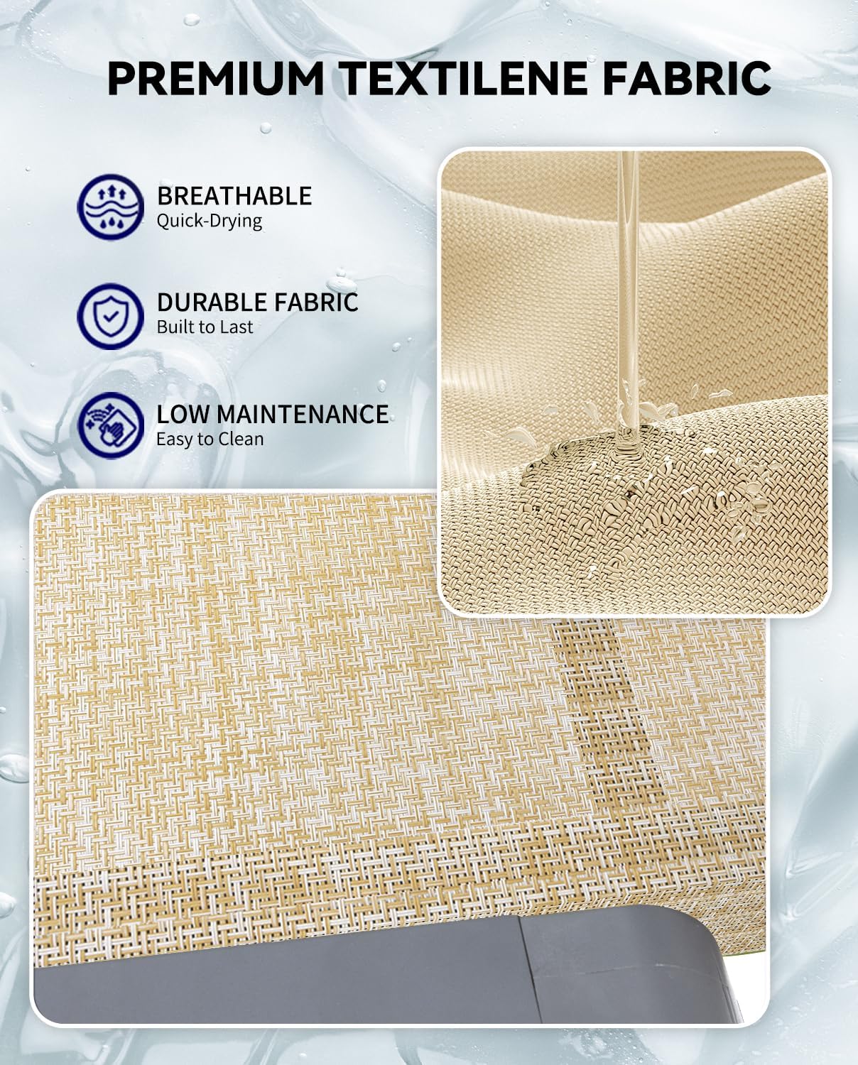 Aluminum Chaise Lounge Chair Outdoor, Foldable Patio Lounge Chair 2 Sets Assemble-Free, Pool Lounge Chairs with 5 Adjustable Backrest, Outdoor Lounge Chairs for Outside Poolside Beach Lawn Flaxen