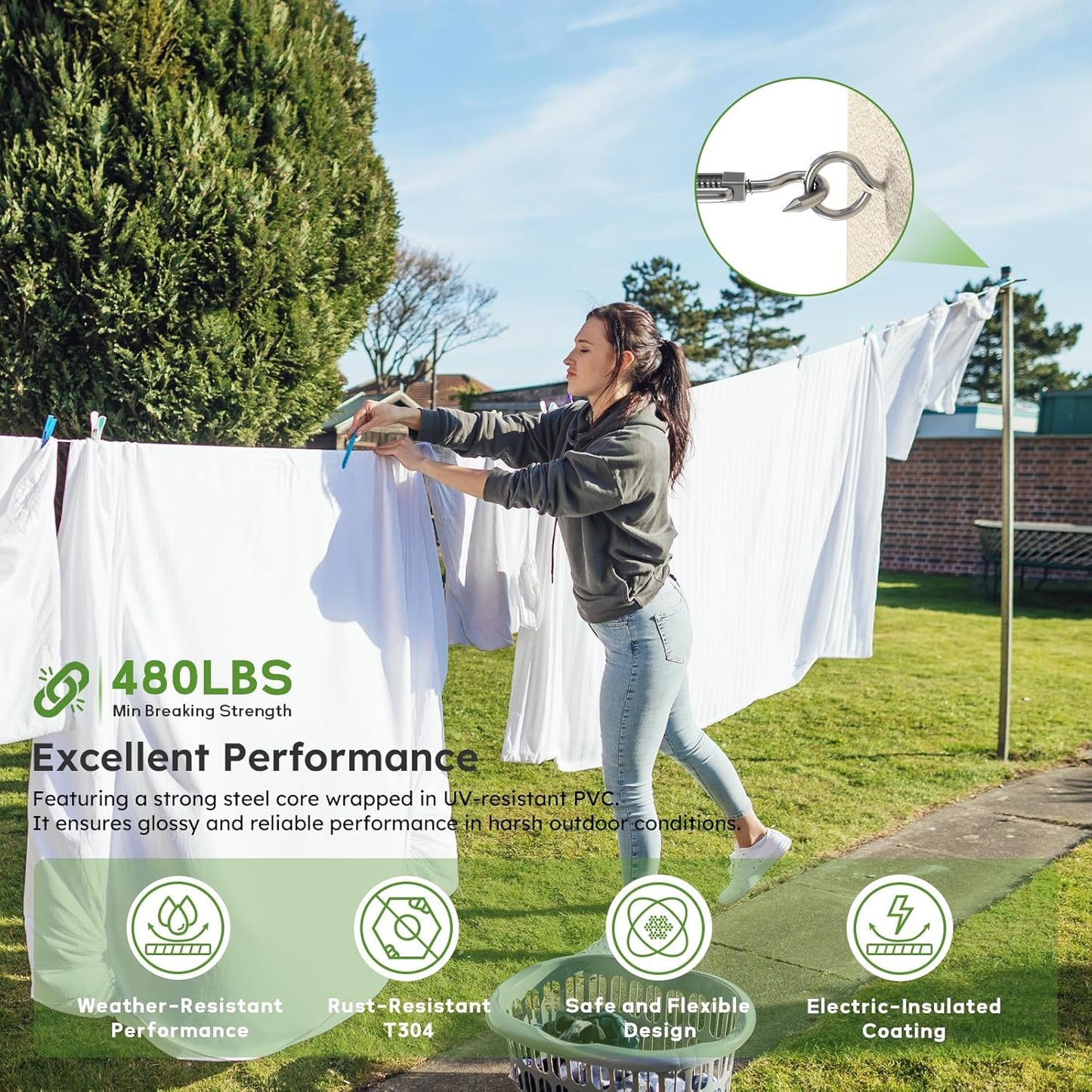 1/8" Wire Rope Kit, 200FT Steel Wire Cable, Vinyl Coated Stainless Steel Cable with Turnbuckles for Outdoor, Garden, Kitchen and Craft Projects